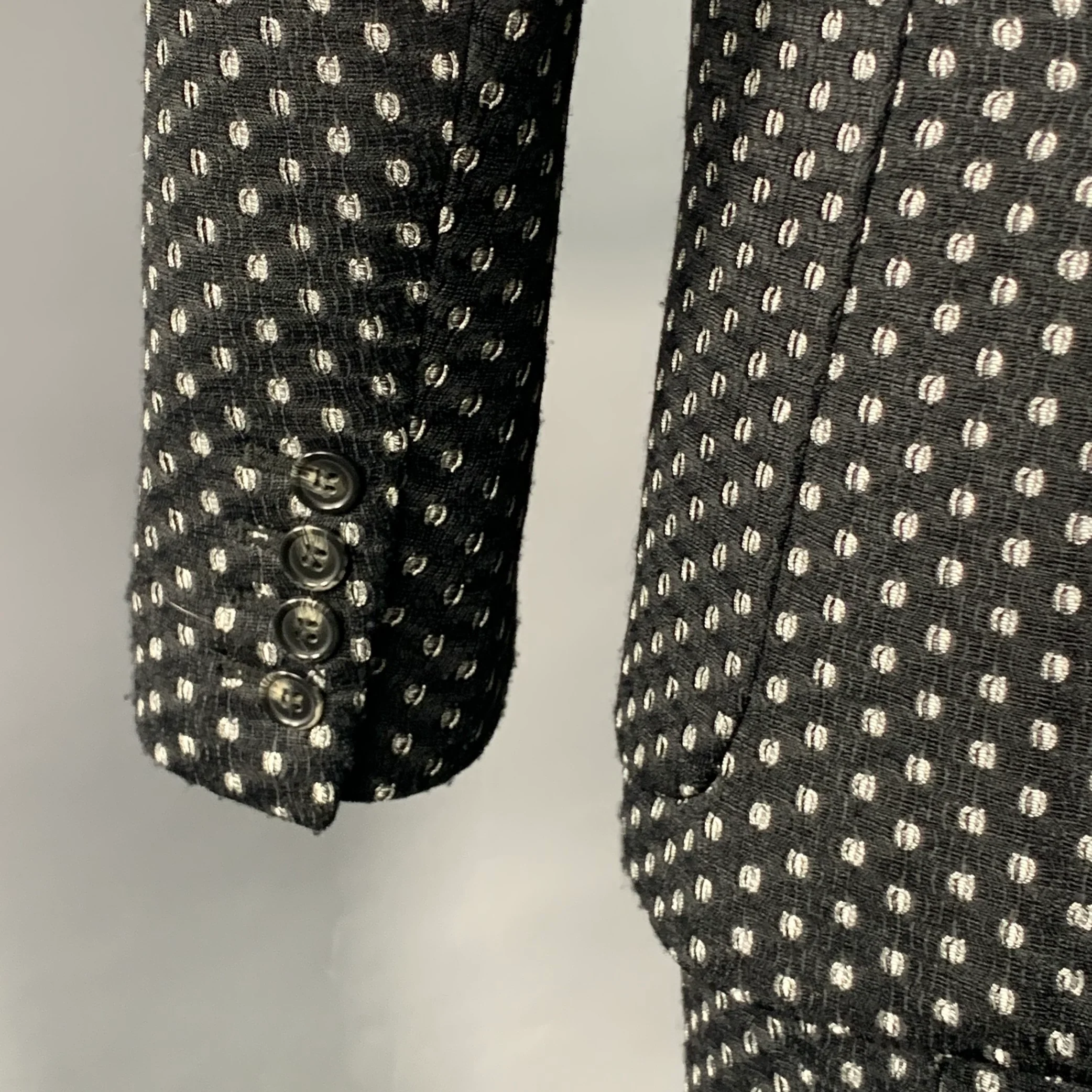 MR TURK Size 36 Regular Black White Perforated Polyester Notch Lapel Suit - Image 7