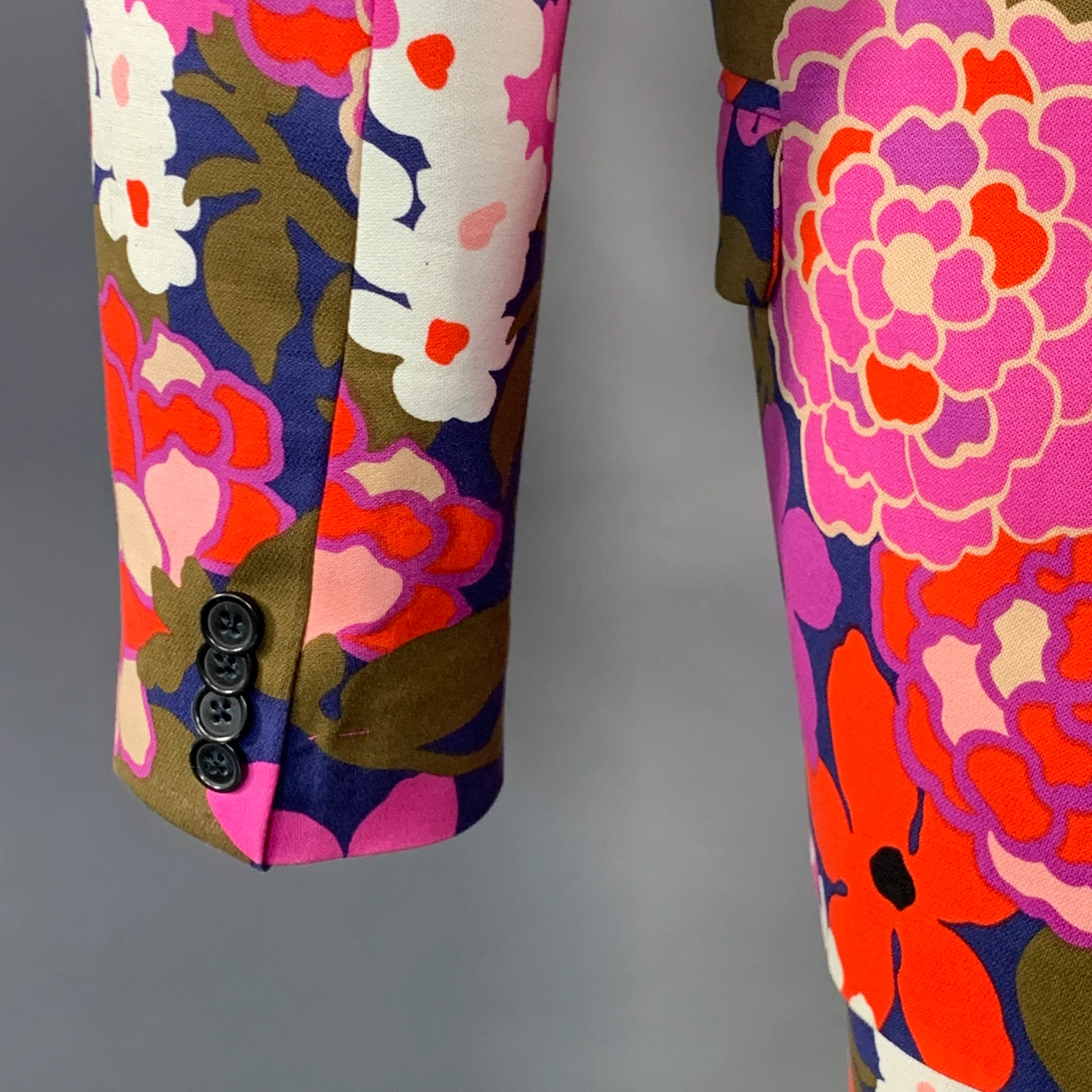 MR TURK Size 40 Pink Multi Color Floral Cotton Blend Notch Lapel Suit - Image 7