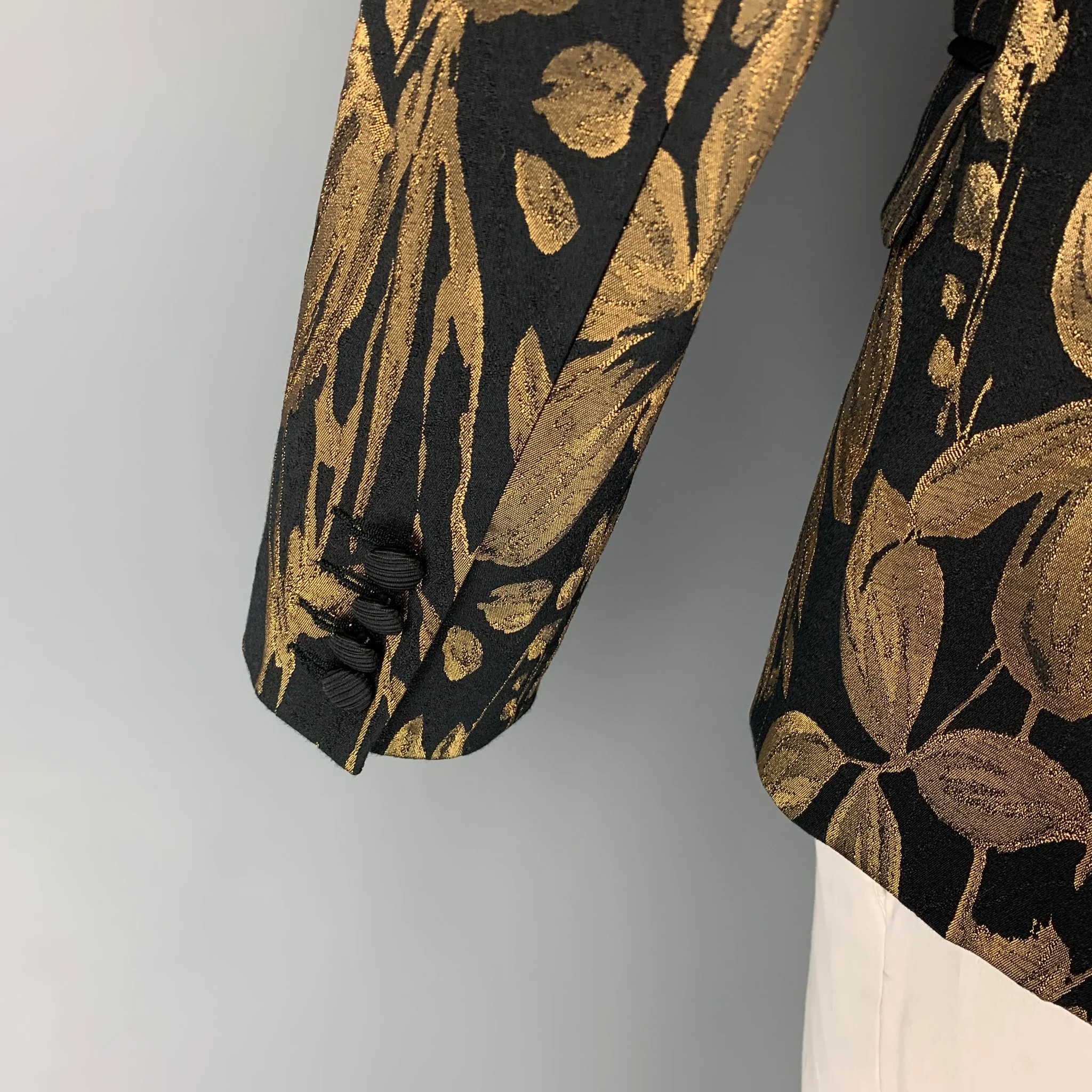 MR TURK Size 42 Black Gold Jacquard Polyester Cotton Peacoat Sport Coat - Image 5