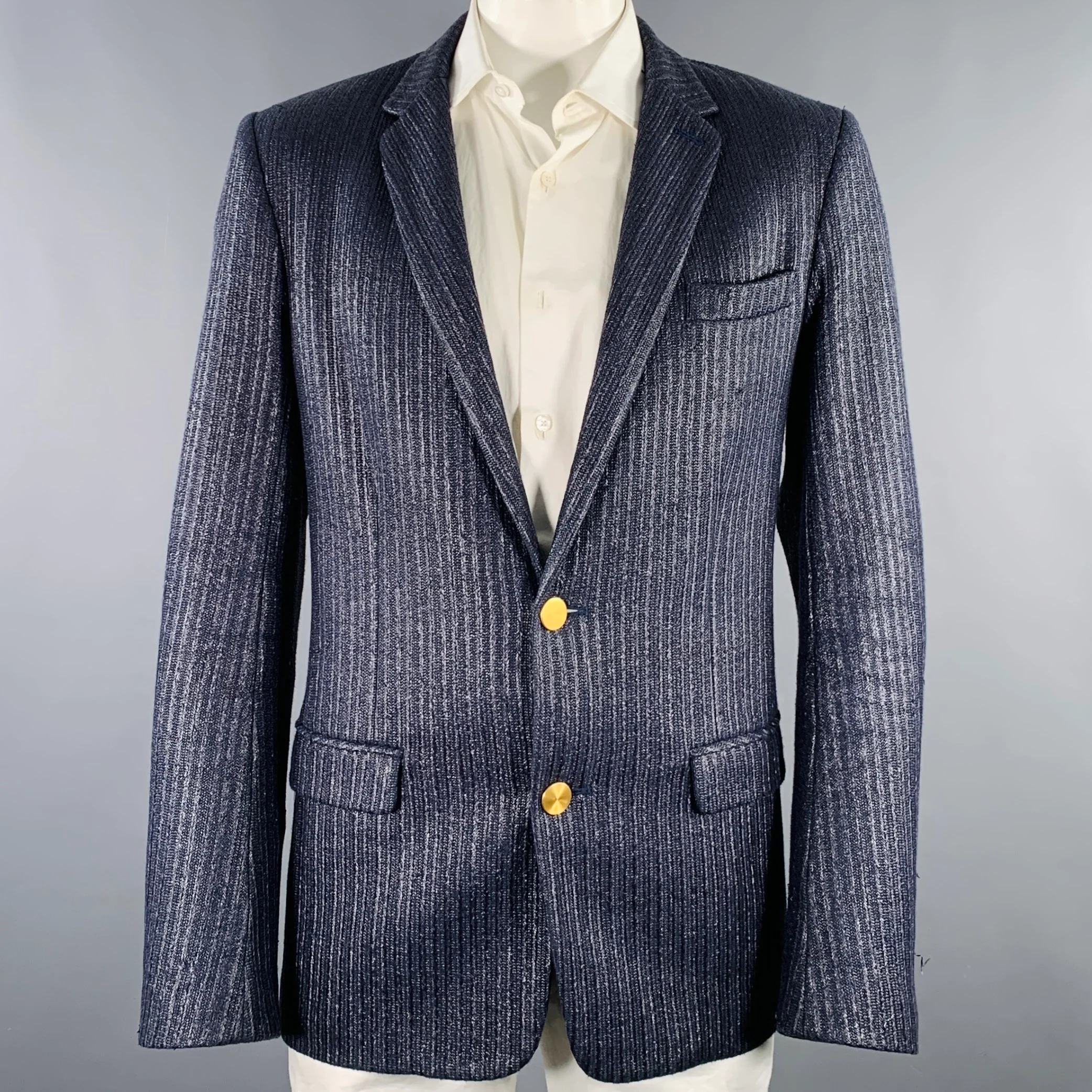 MR. TURK Size 44 Long Navy Charcoal Woven Cotton Blend Sport Coat