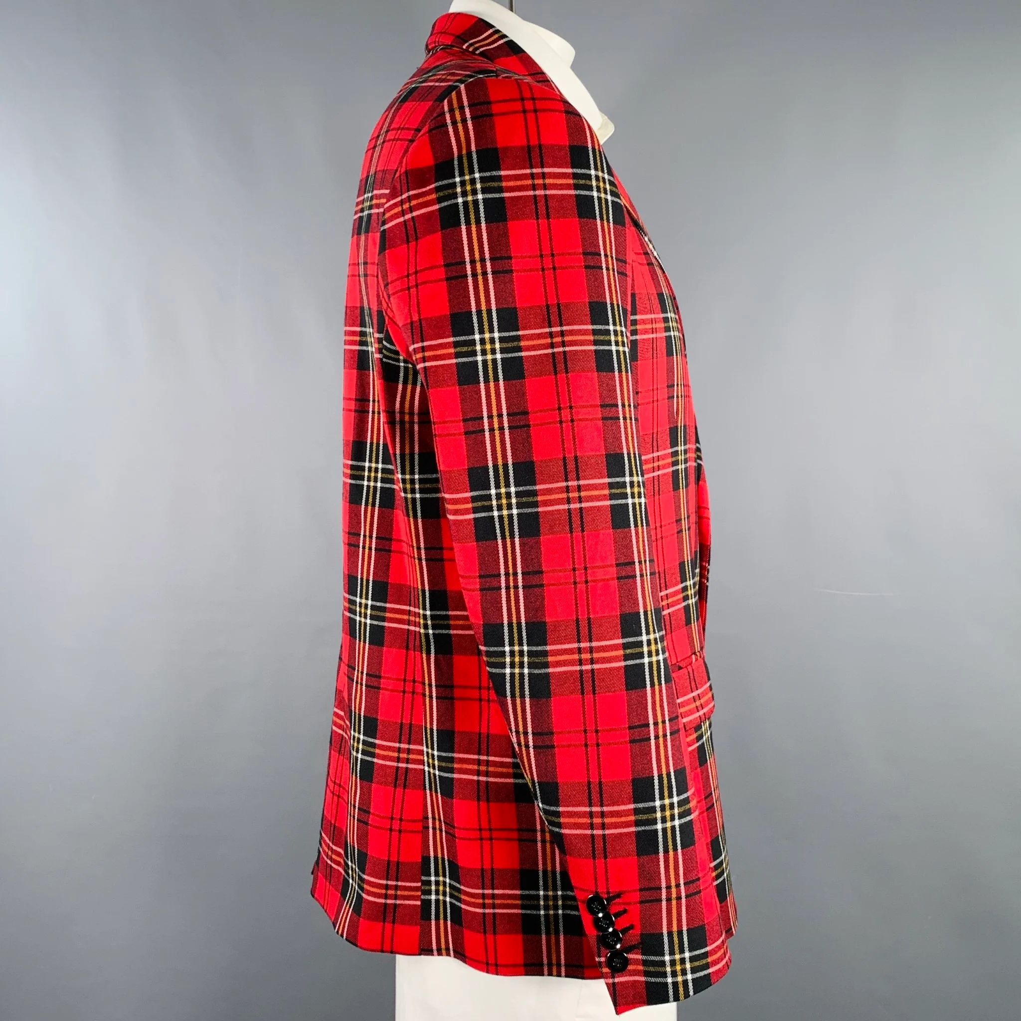 MR TURK Size 44 Red Black White Plaid Wool Notch Lapel Sport Coat - Image 2