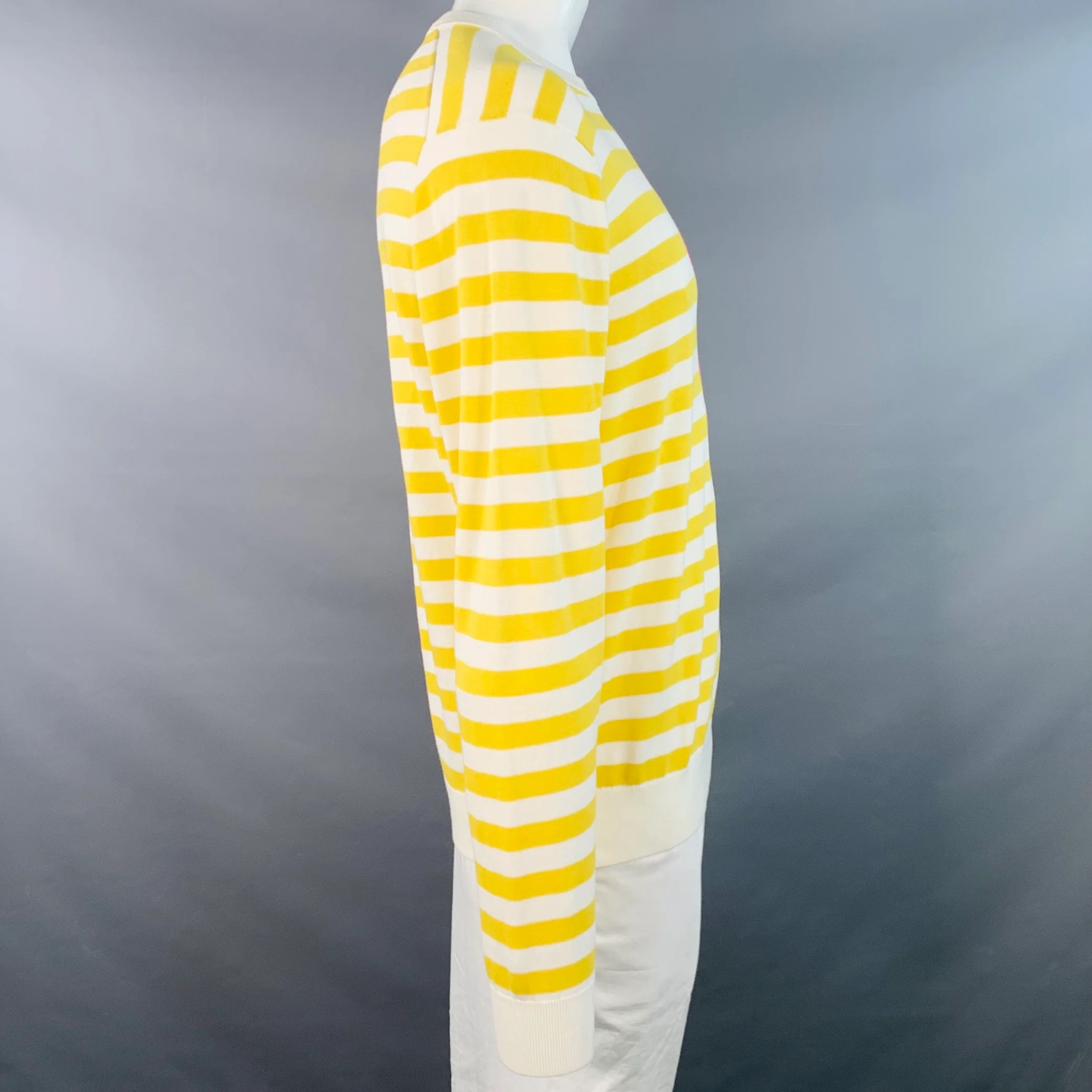MR TURK Size L Yellow White Pink Flamingo Stripe Cotton Blend Crew Neck Pullover - Image 3