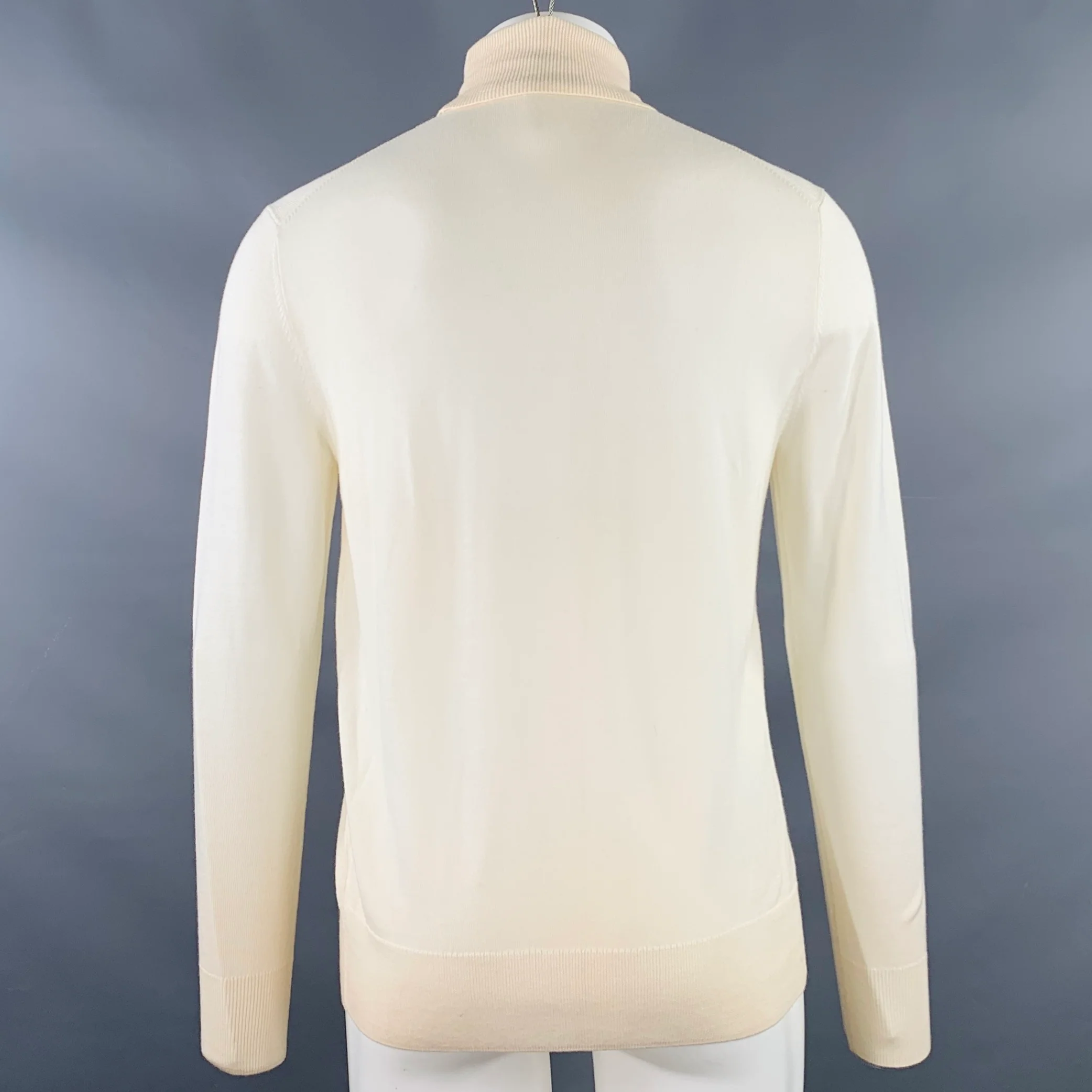 MR. TURK Size M Cream Beige Knit Merino Wool Turtleneck Pullover - Image 3