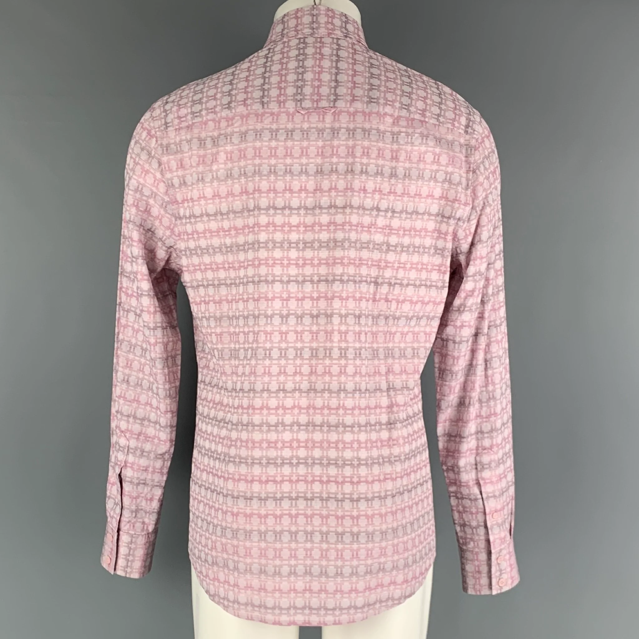MR. TURK Size M Pink White Cotton Long Sleeve Shirt - Image 4