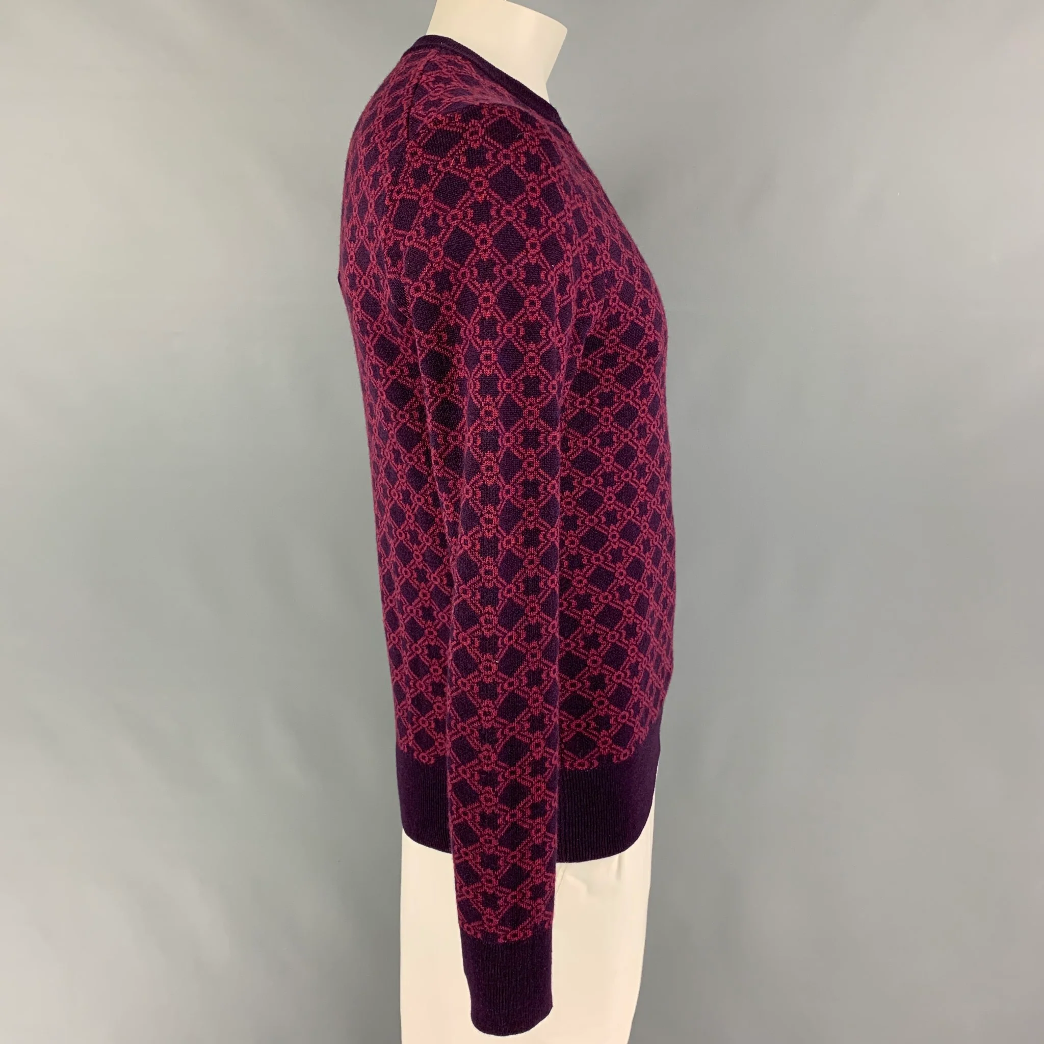 MR TURK Size M Purple Pink Geometric Merino Wool Crew-Neck Sweater - Image 2