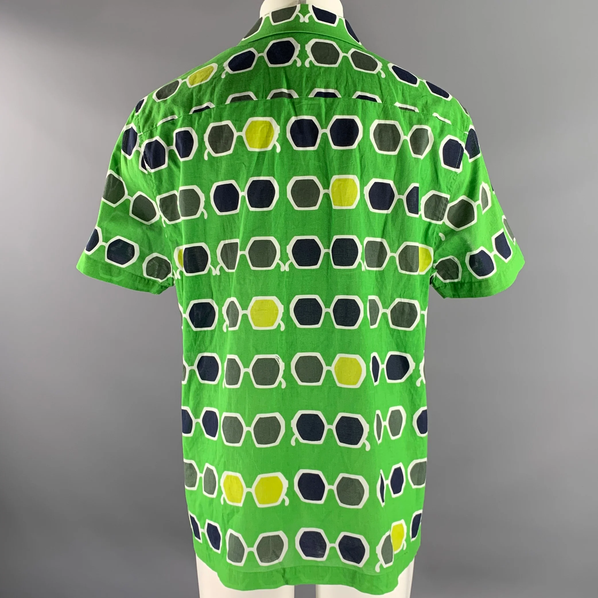 MR TURK Size XL Green Navy White Graphic Cotton Camp Short Sleeve Shirt - Image 5