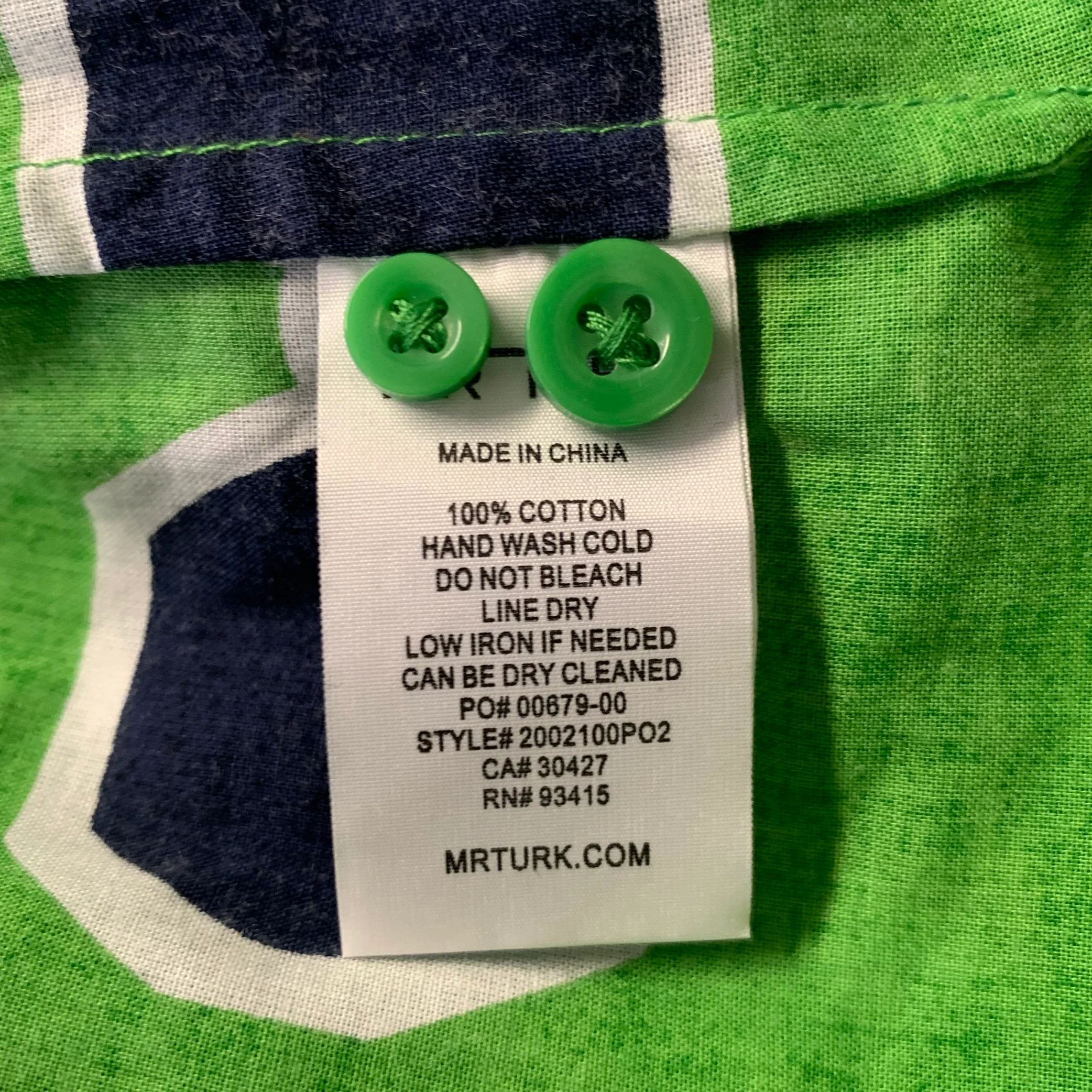MR TURK Size XL Green Navy White Graphic Cotton Camp Short Sleeve Shirt - Image 7