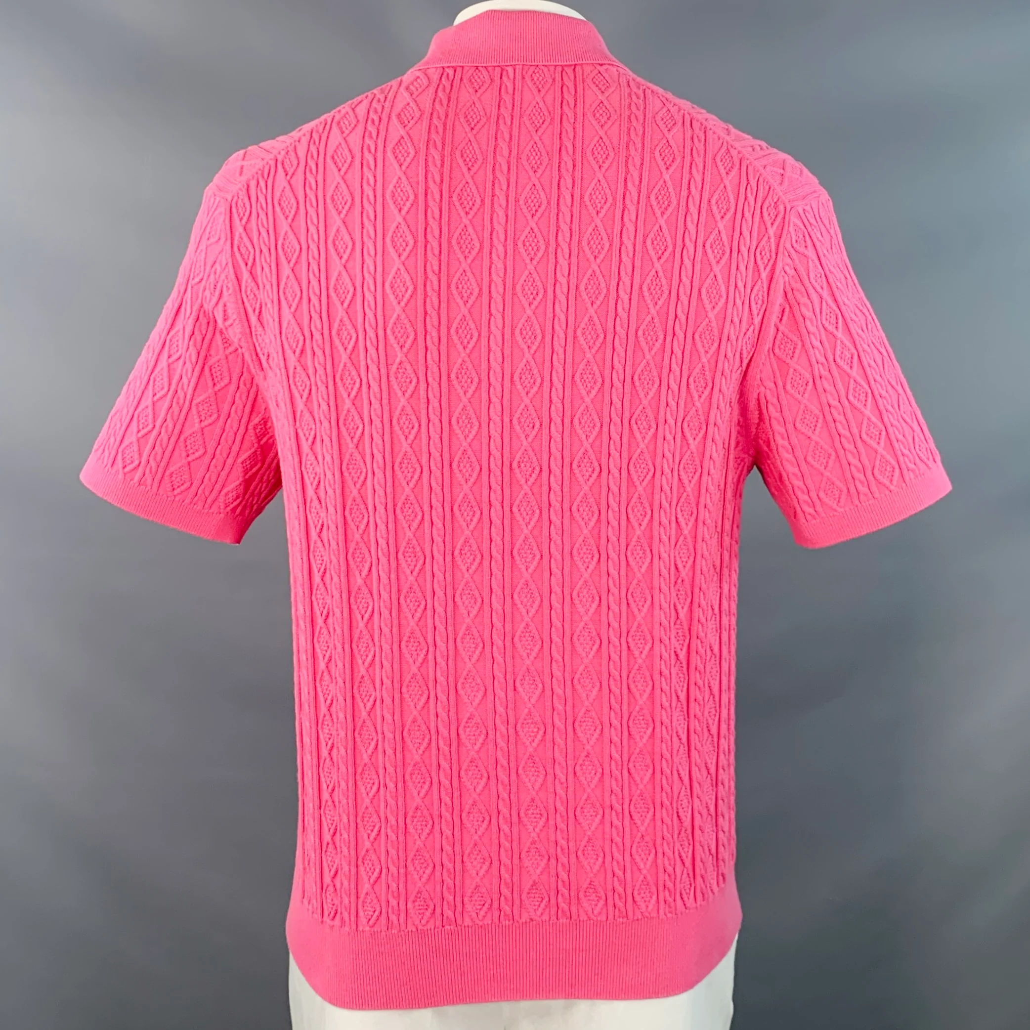 MR TURK Size XL Pink Cable Knit Cotton Half Placket Polo - Image 4