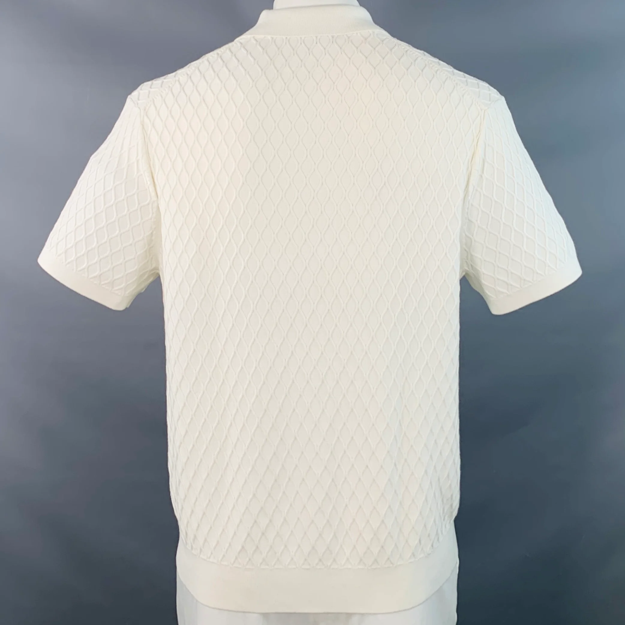 MR TURK Size XL White Cable Knit Cotton Blend Half Placket Polo - Image 4