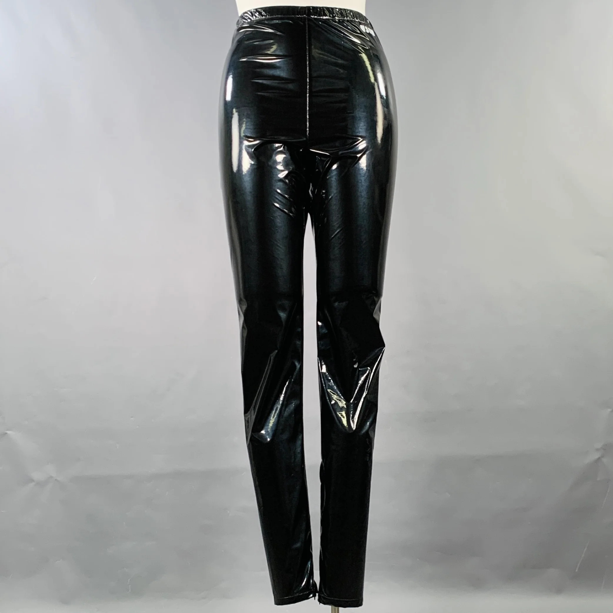 MSGM Size 10 Black Polyester Blend Faux Patent Leather Elastic Waistband Leggings