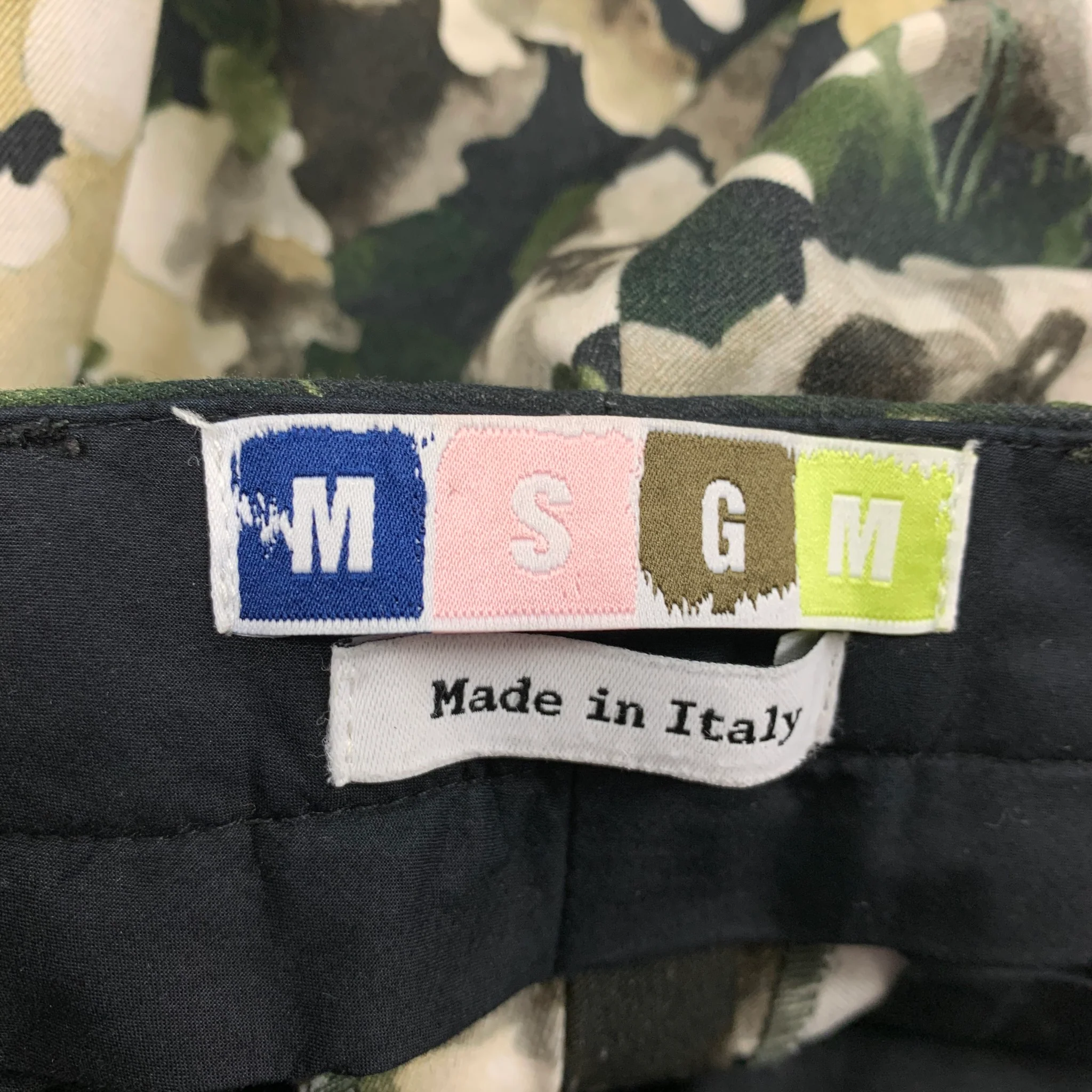 MSGM Size 32 Black Green Floral Cotton Cuffed Casual Pants - Image 4