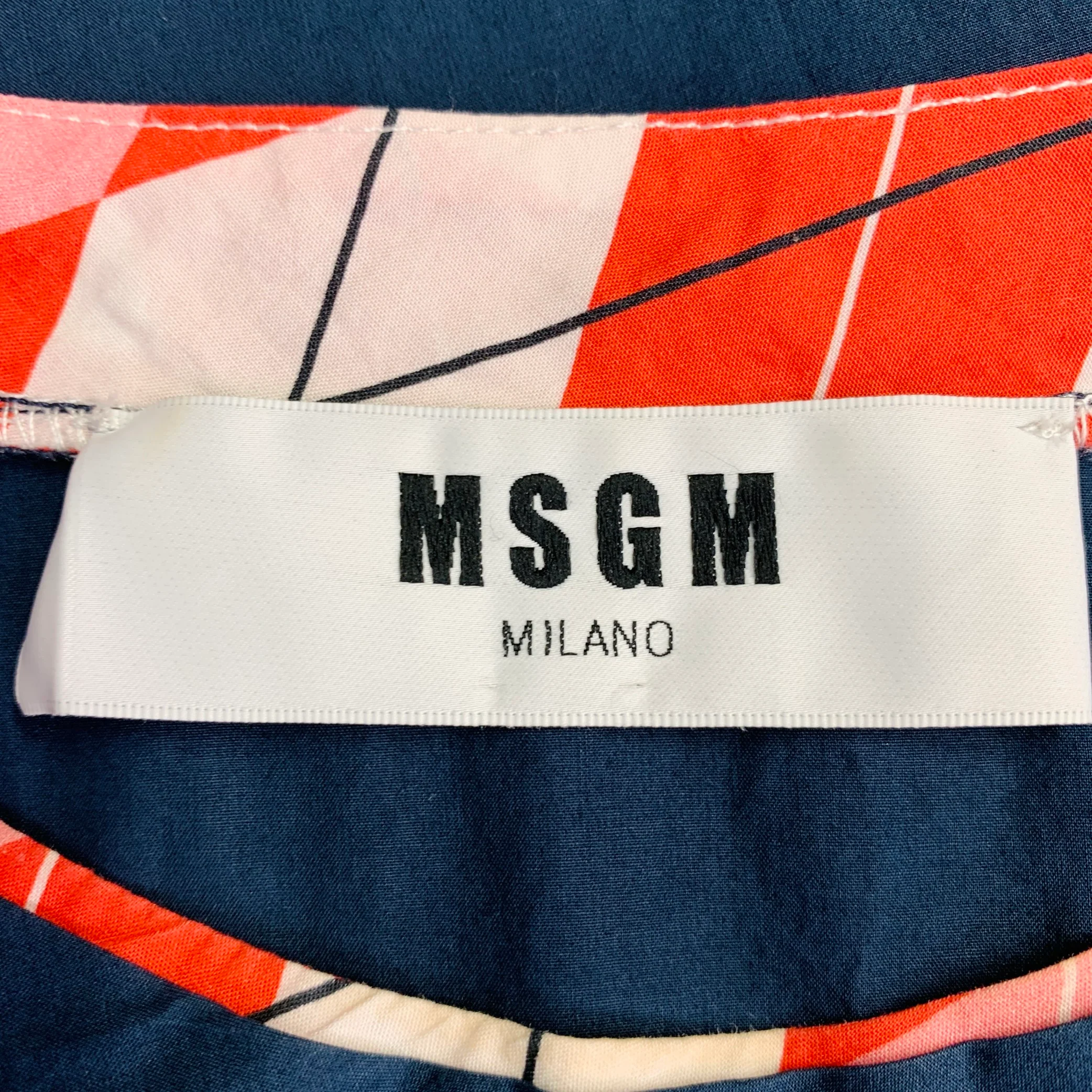 MSGM Size M Navy Red White Cotton Plaid Trim Crew Neck T-shirt - Image 4