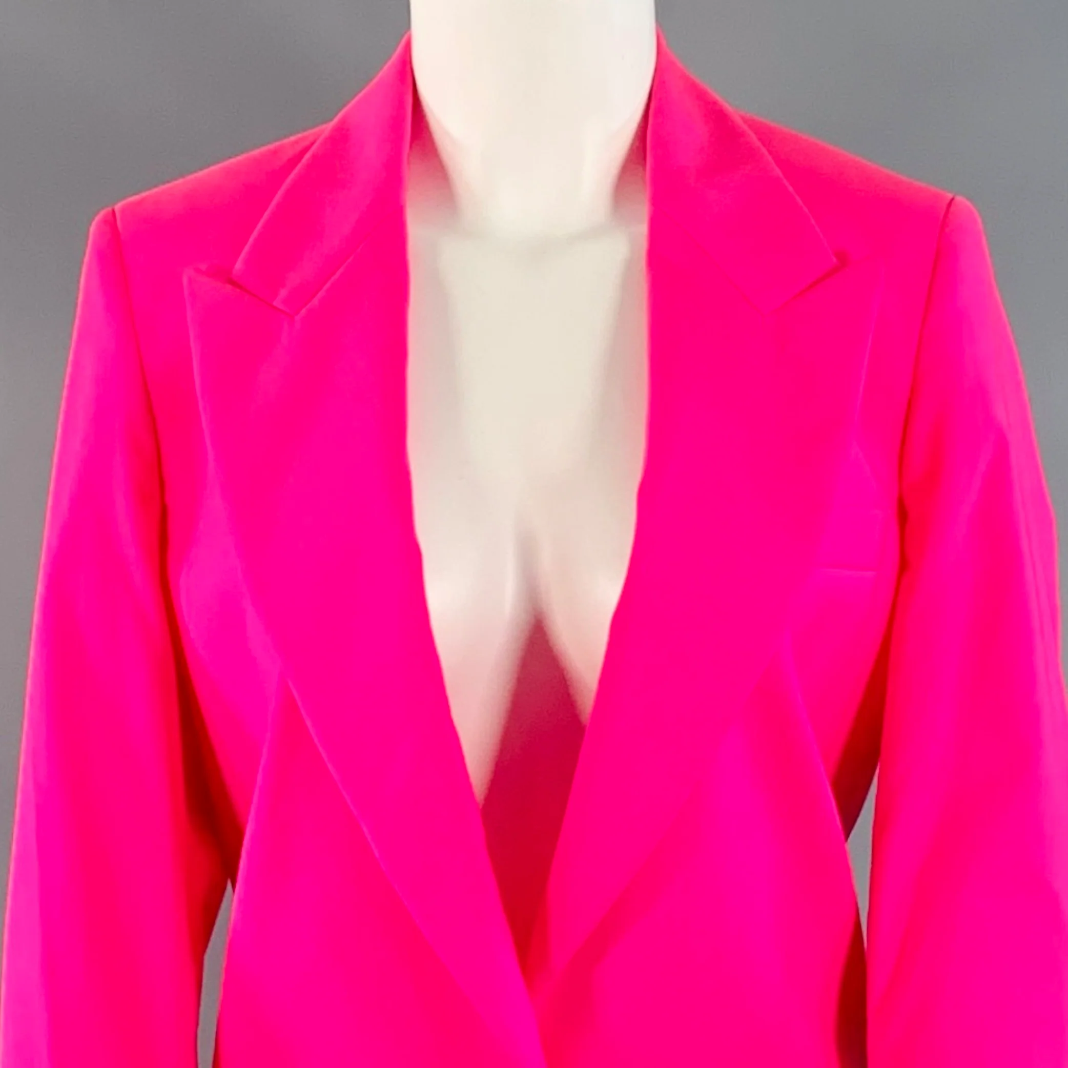 MSGM Size S Hot Pink Wool Peak Lapel Single Button Jacket Blazer - Image 2