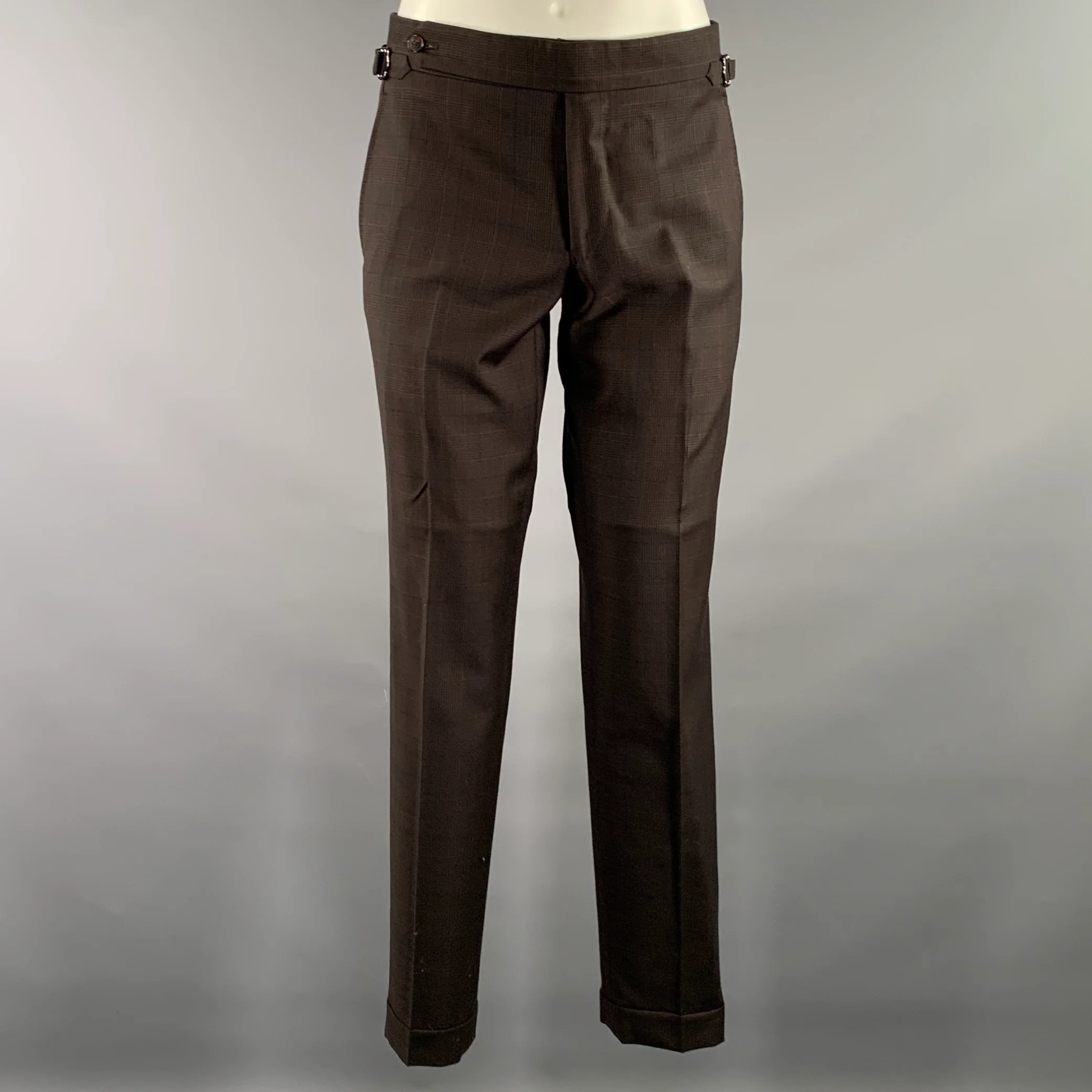 MUSIKA FRERE Chest Size 40 Brown Black Gingham Notch Lapel 32 32 Suit - Image 5