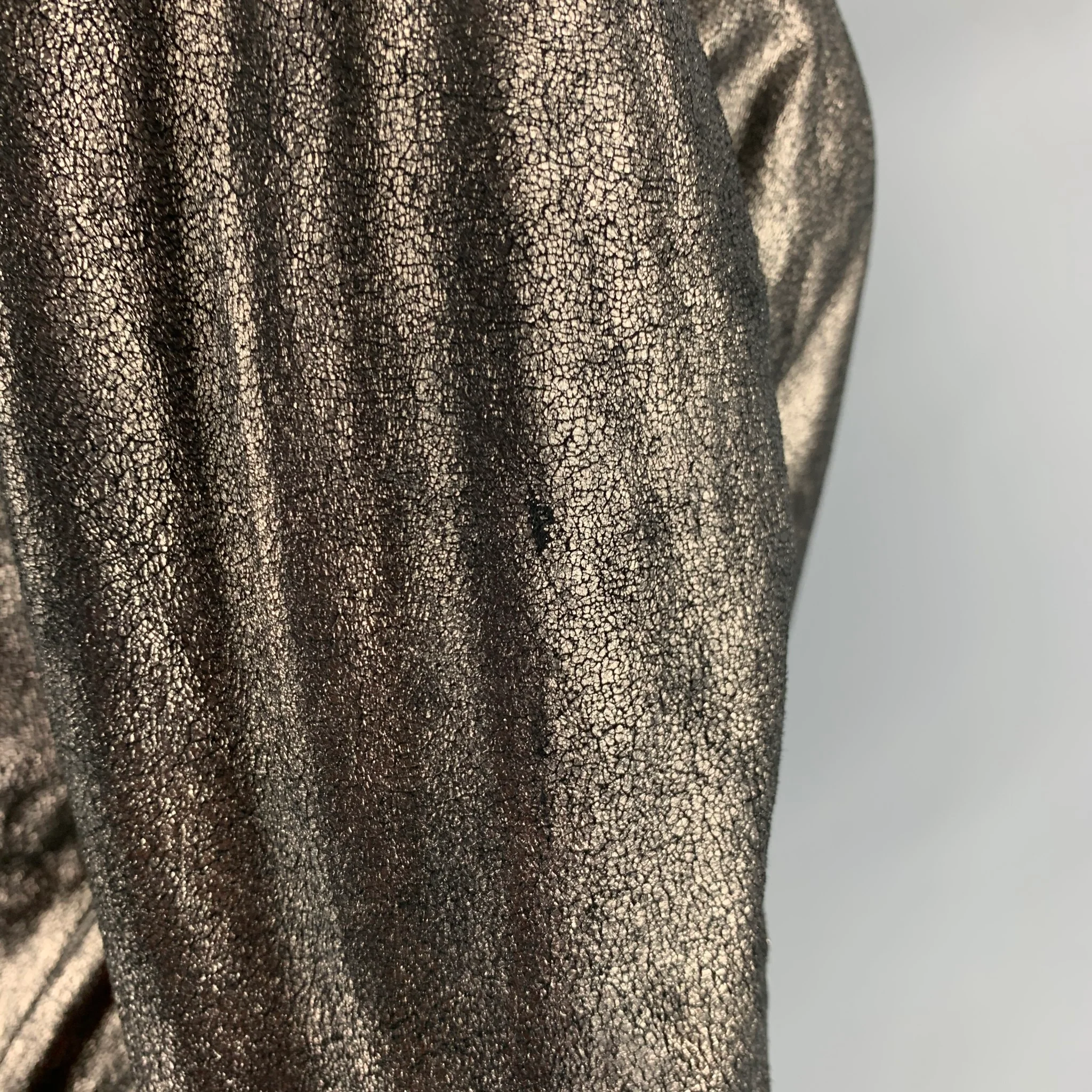 MUUBAA Size 6 Silver Leather Metallic Lambskin Bomber Jacket - Image 6