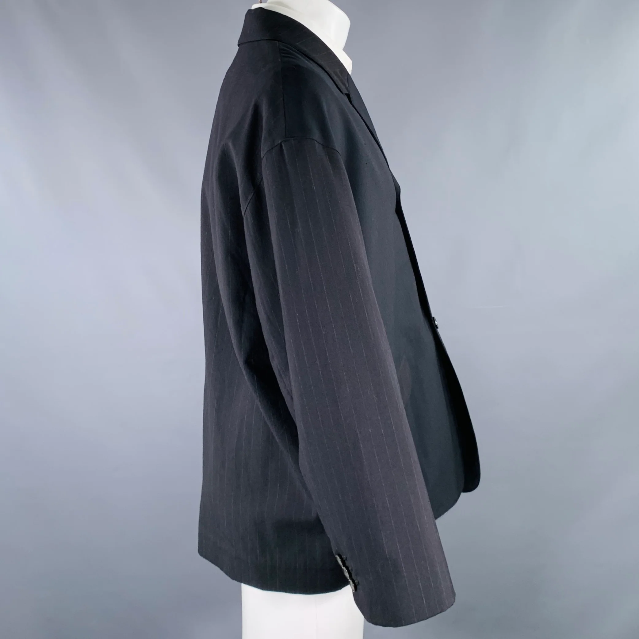 MY BEAUTIFUL LANDLET Size XS Black Stripe Wool Oversized Sport Coat - Image 3