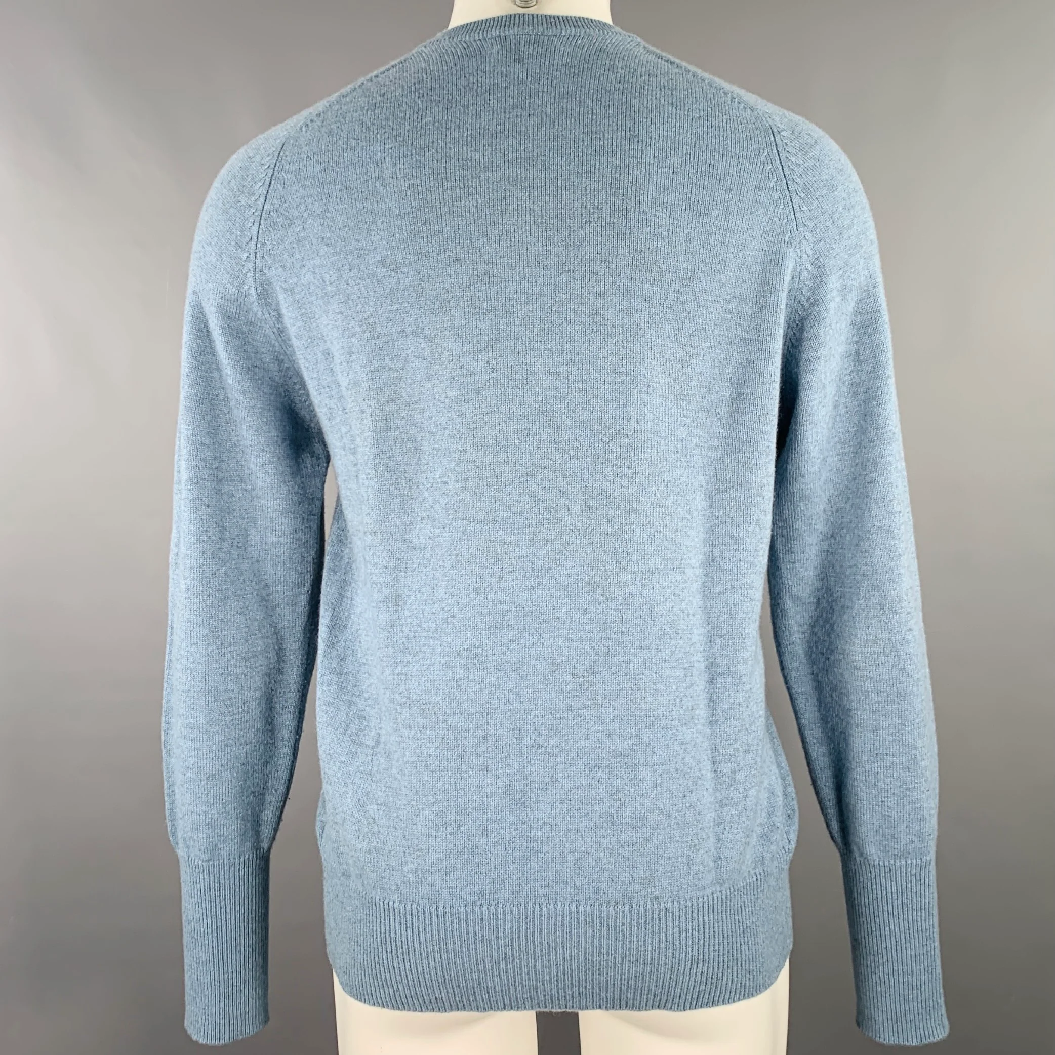 N.PEAL AW15 Size S Blue Heather Knit Cashmere V-Neck Sweater - Image 3