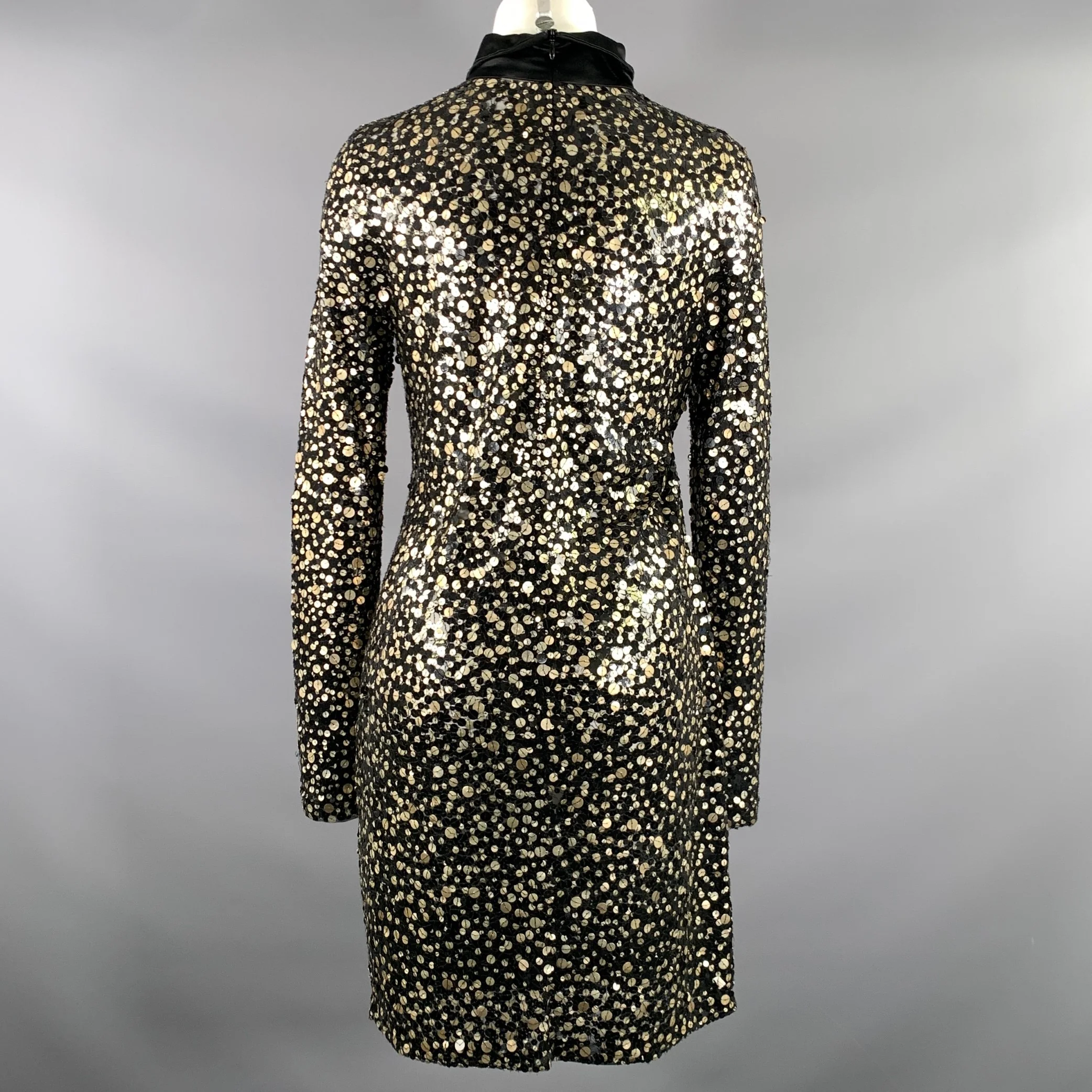 NAEEM KHAN Size 8 Black Gold Mesh Midi Knee Length Dress - Image 5