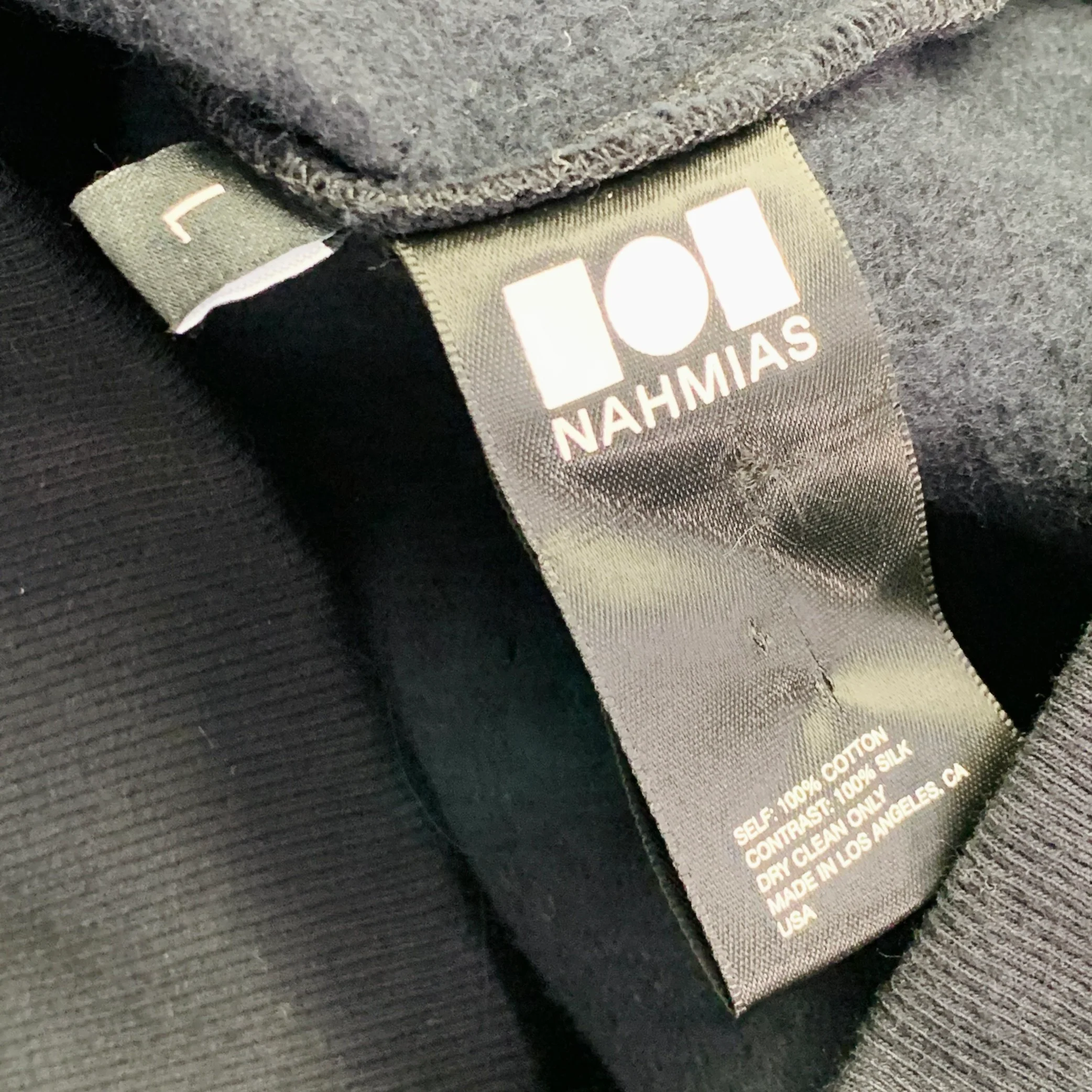 NAHMIAS Size L Black Cotton Silk Hooded Sweatshirt - Image 5
