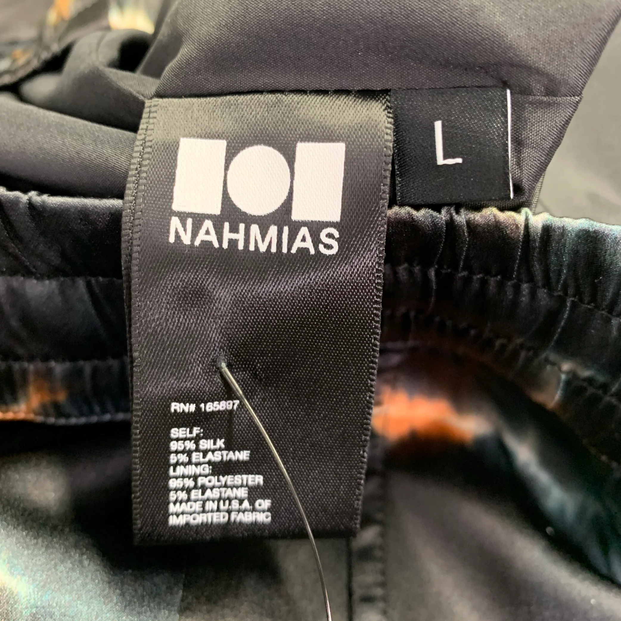 NAHMIAS Size L Black White Tie Dye Logo Silk Blend Joggers Shorts - Image 4