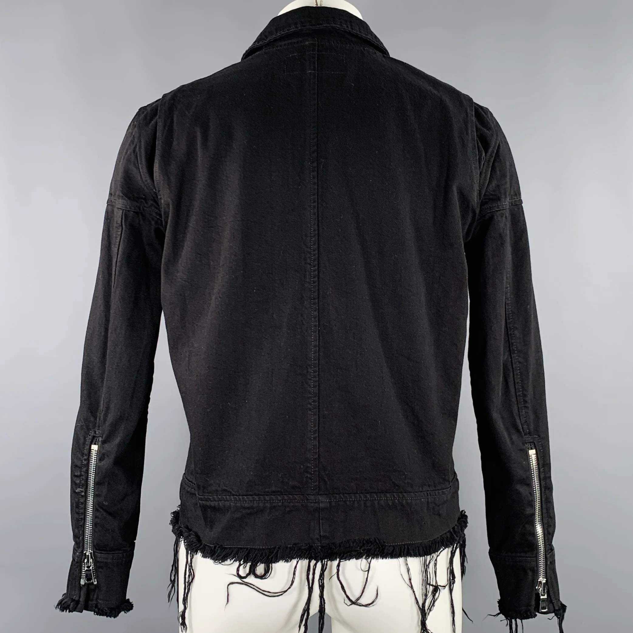 NAHMIAS Size XS Black Cotton Raw Edge Double Zipper Jacket - Image 4