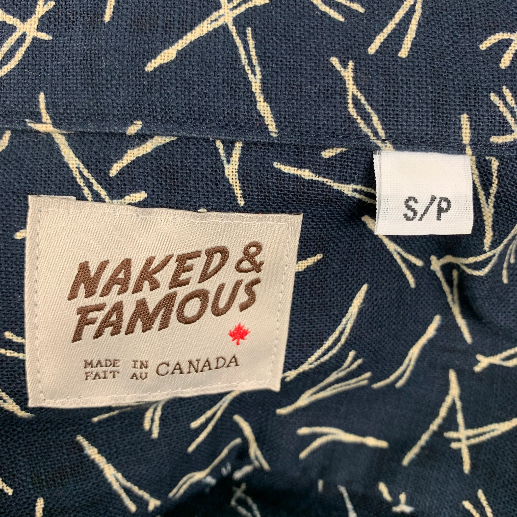 NAKED AND FAMOUS Size S Navy Cream Print Cotton Long Sleeve Shirt - Image 6