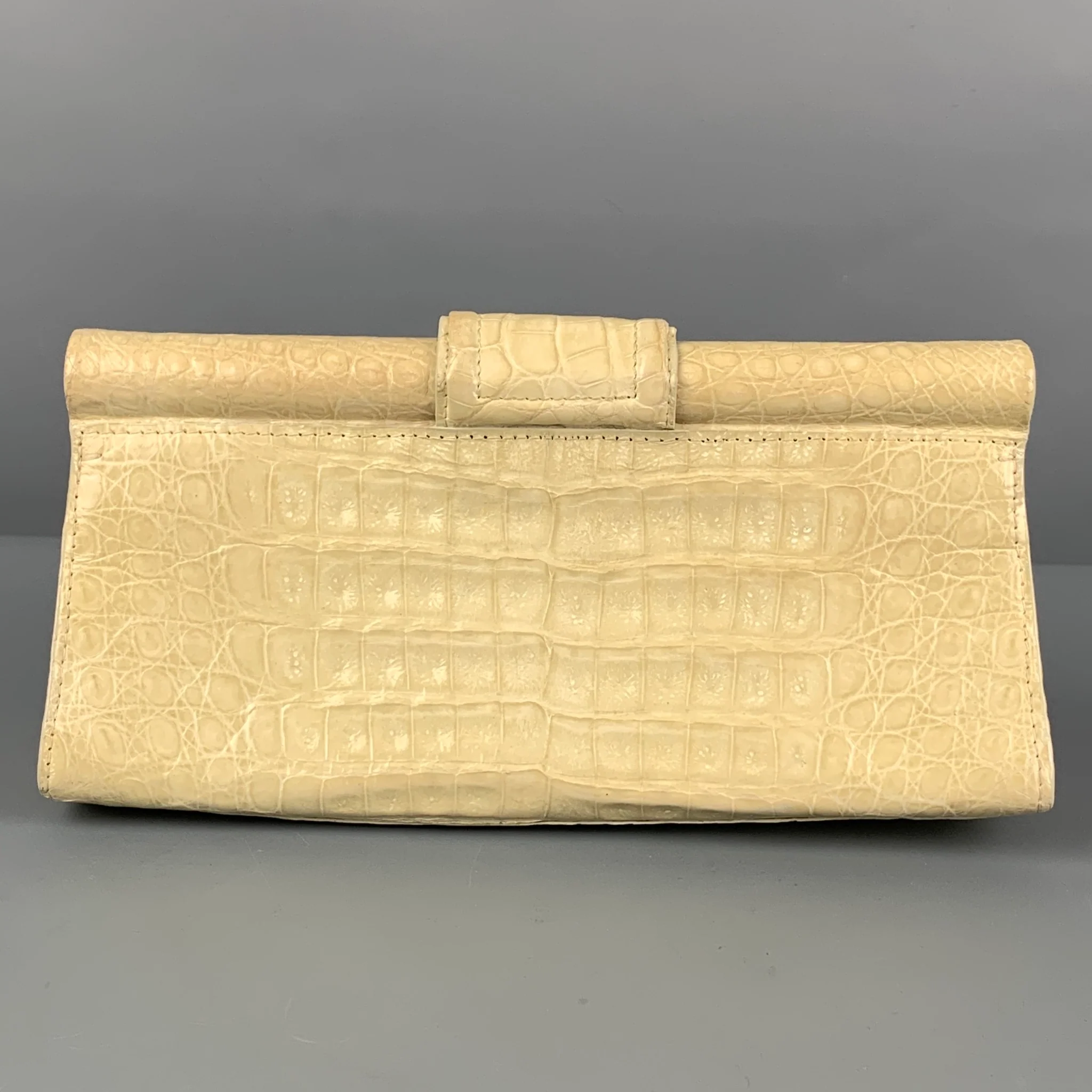 NANCY GONZALEZ Beige Leather Crocodile Clutch Handbag - Image 3