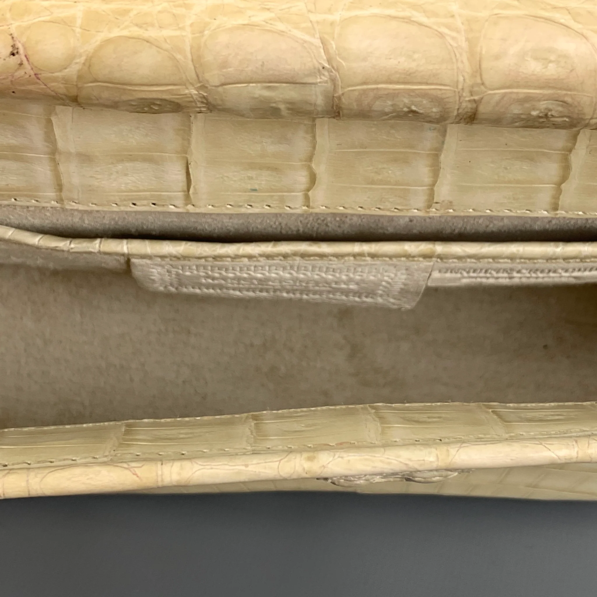 NANCY GONZALEZ Beige Leather Crocodile Clutch Handbag - Image 5