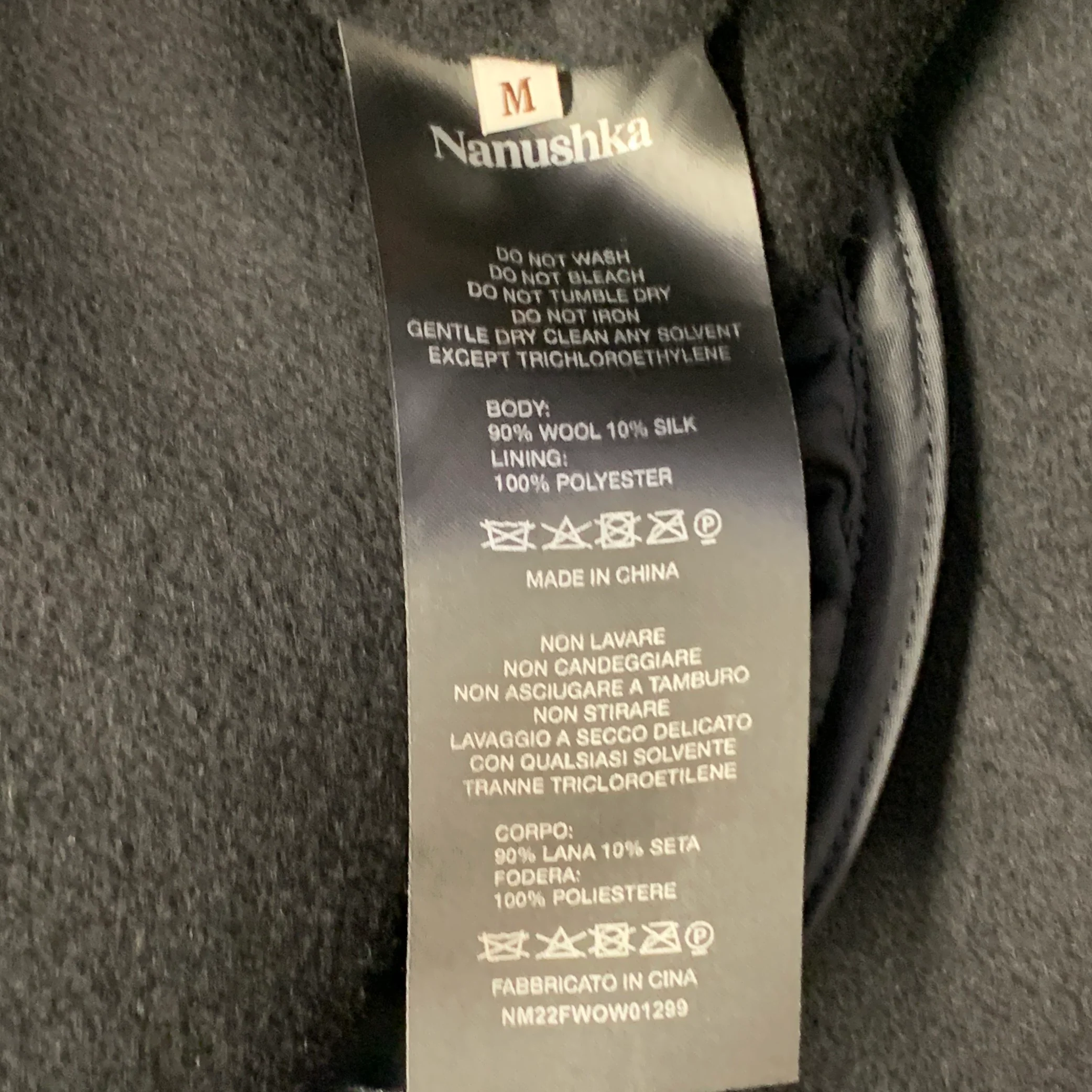 NANUSHKA Size M Black Wool Silk Single Breasted Coat - Image 5