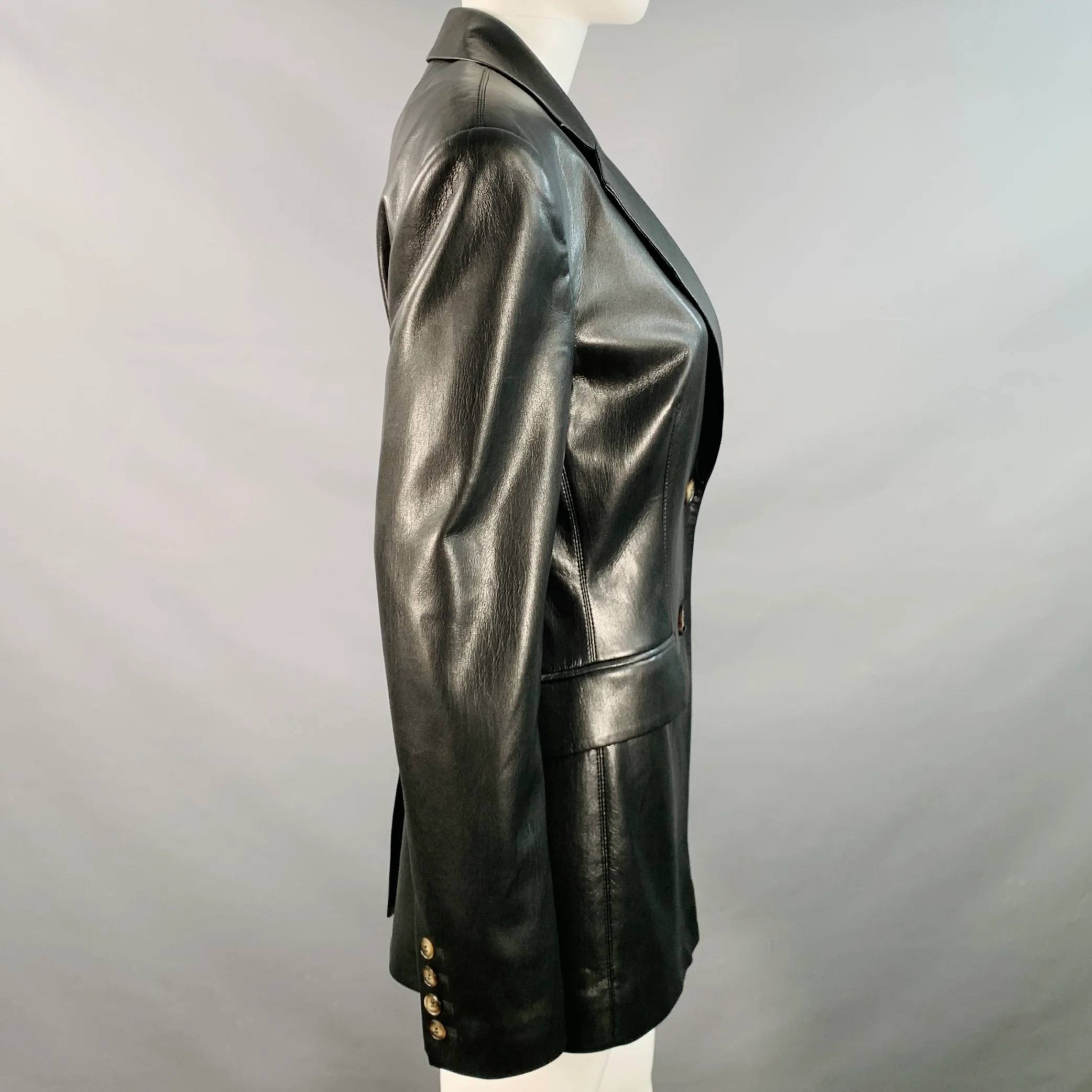 NANUSHKA Size S Black Faux Leather Single Breasted Blazer Coat - Image 2