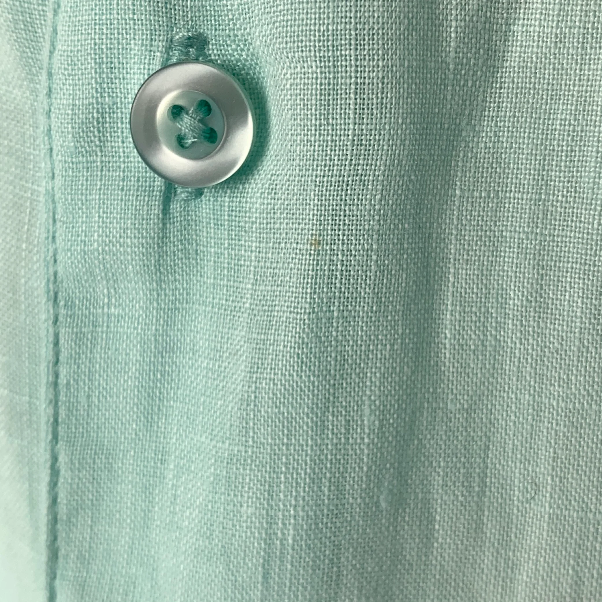NATURAL BLUE Size L Green Linen Button Up Long Sleeve Shirt - Image 5