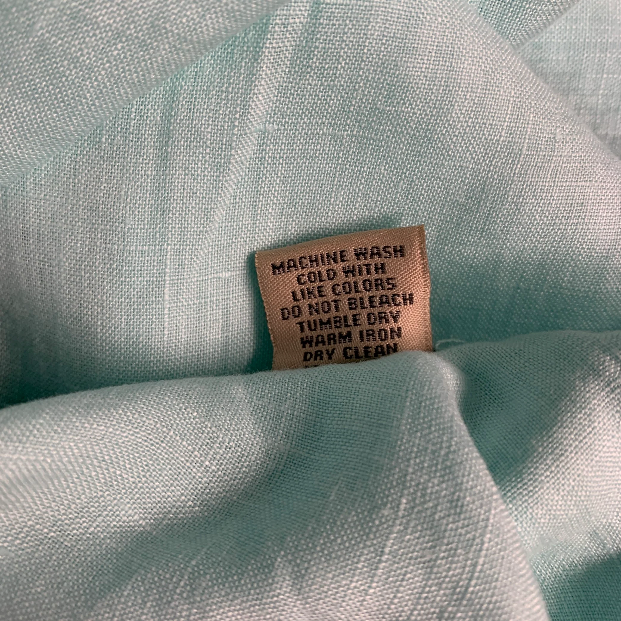 NATURAL BLUE Size L Green Linen Button Up Long Sleeve Shirt - Image 8
