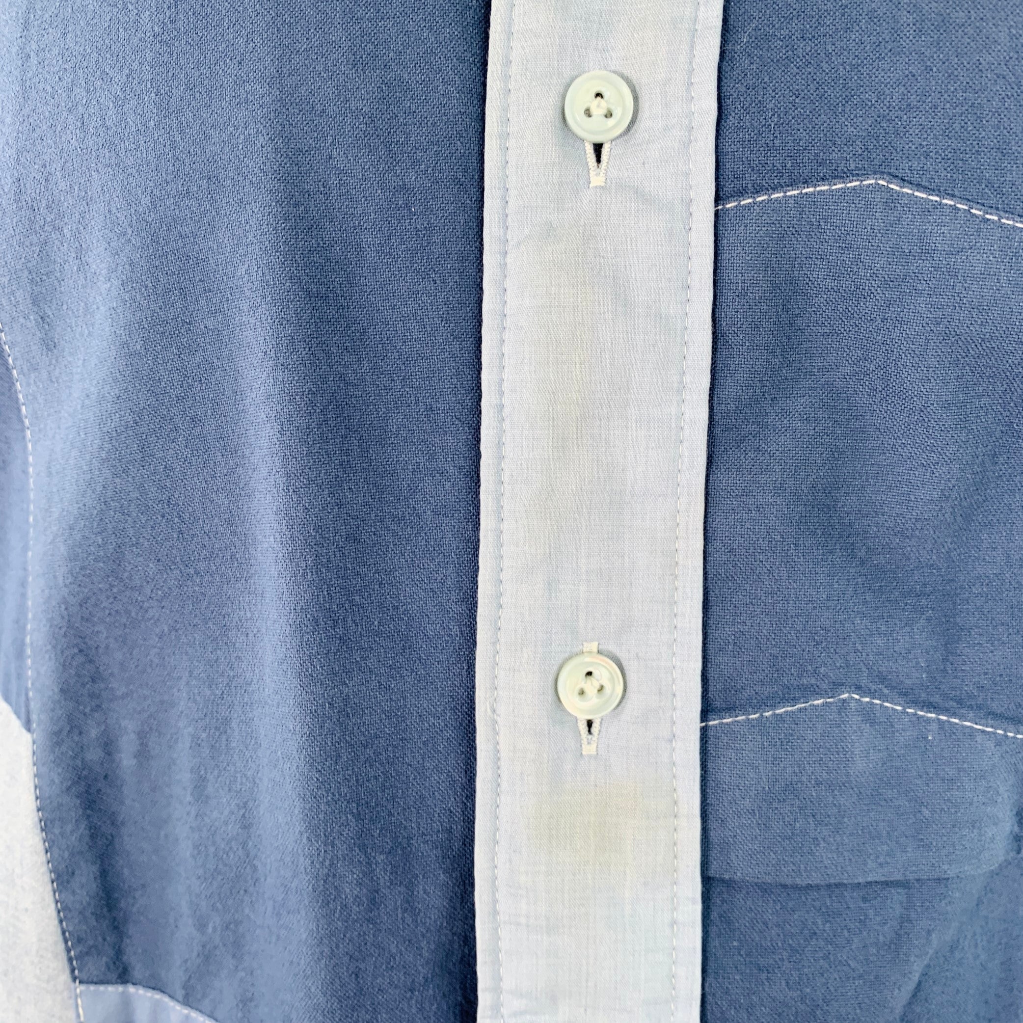 NEEDLES Size L Blue Light Blue Patchwork Deconstructed Cotton Blend Long Sleeve Shirt - Image 8