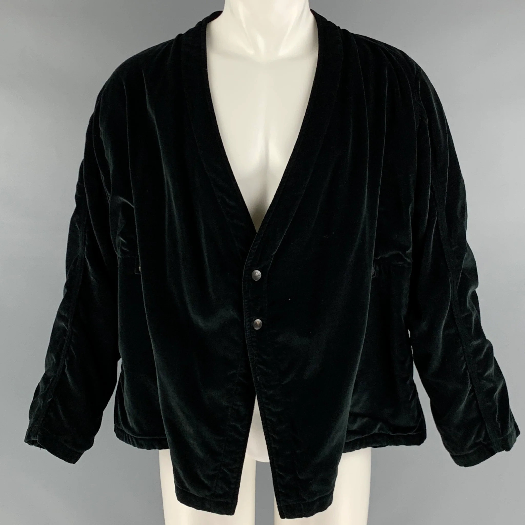 NEEDLES Size M Black Ruched Cotton Rayon Double Breasted Jacket