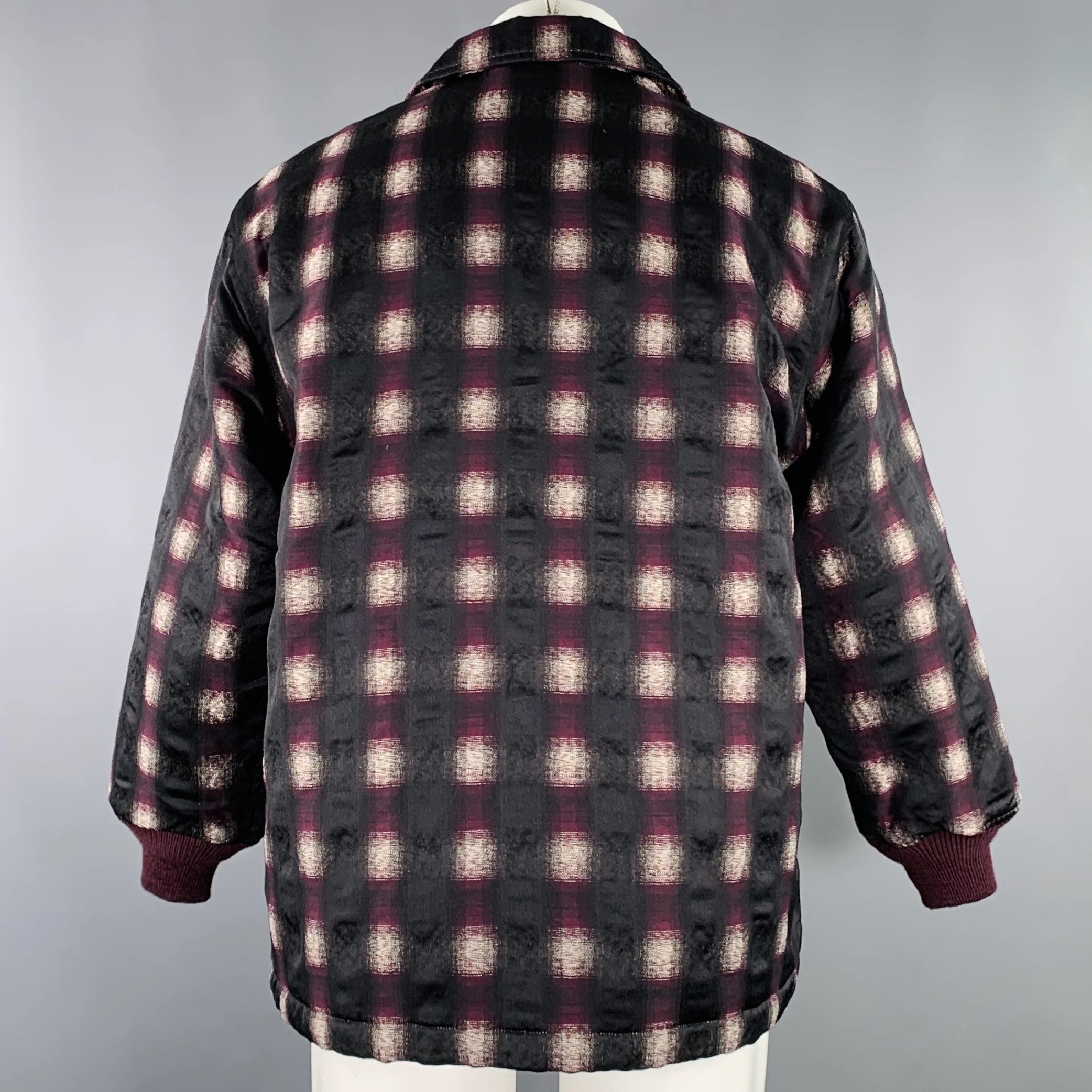 NEEDLES Size XS Black Burgundy White Plaid Snaps Jacket - Image 4