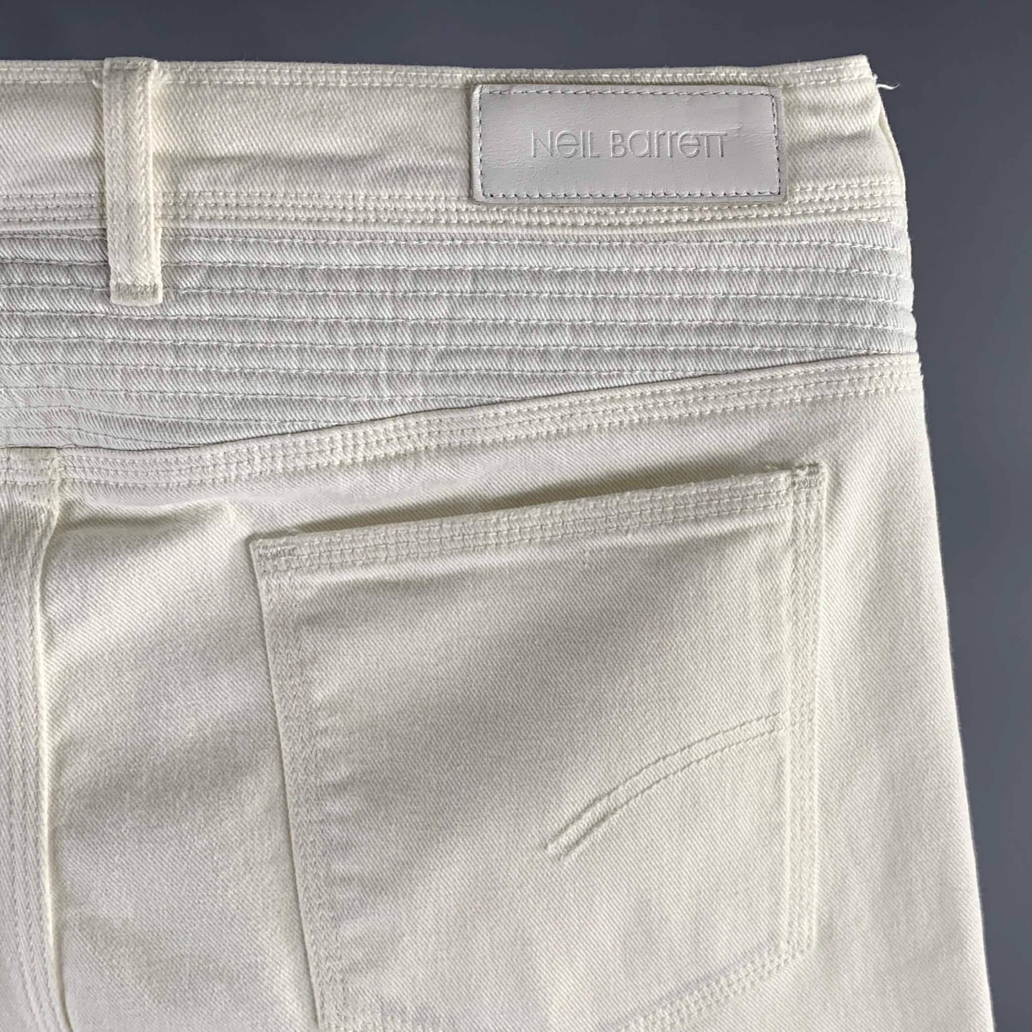 NEIL BARRETT Size 34 White Textured Cotton Blend Moto Racer Jeans - Image 2