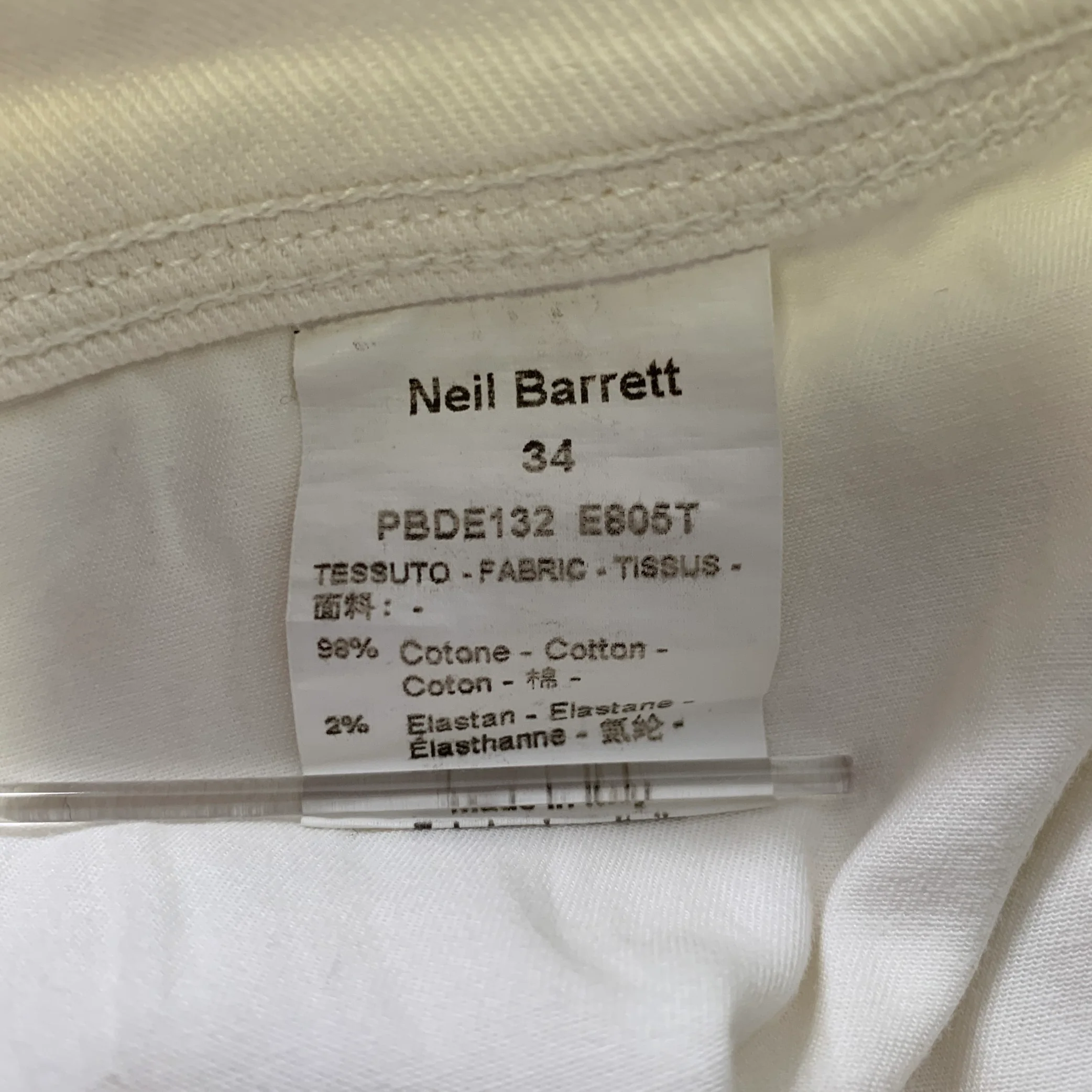 NEIL BARRETT Size 34 White Textured Cotton Blend Moto Racer Jeans - Image 5