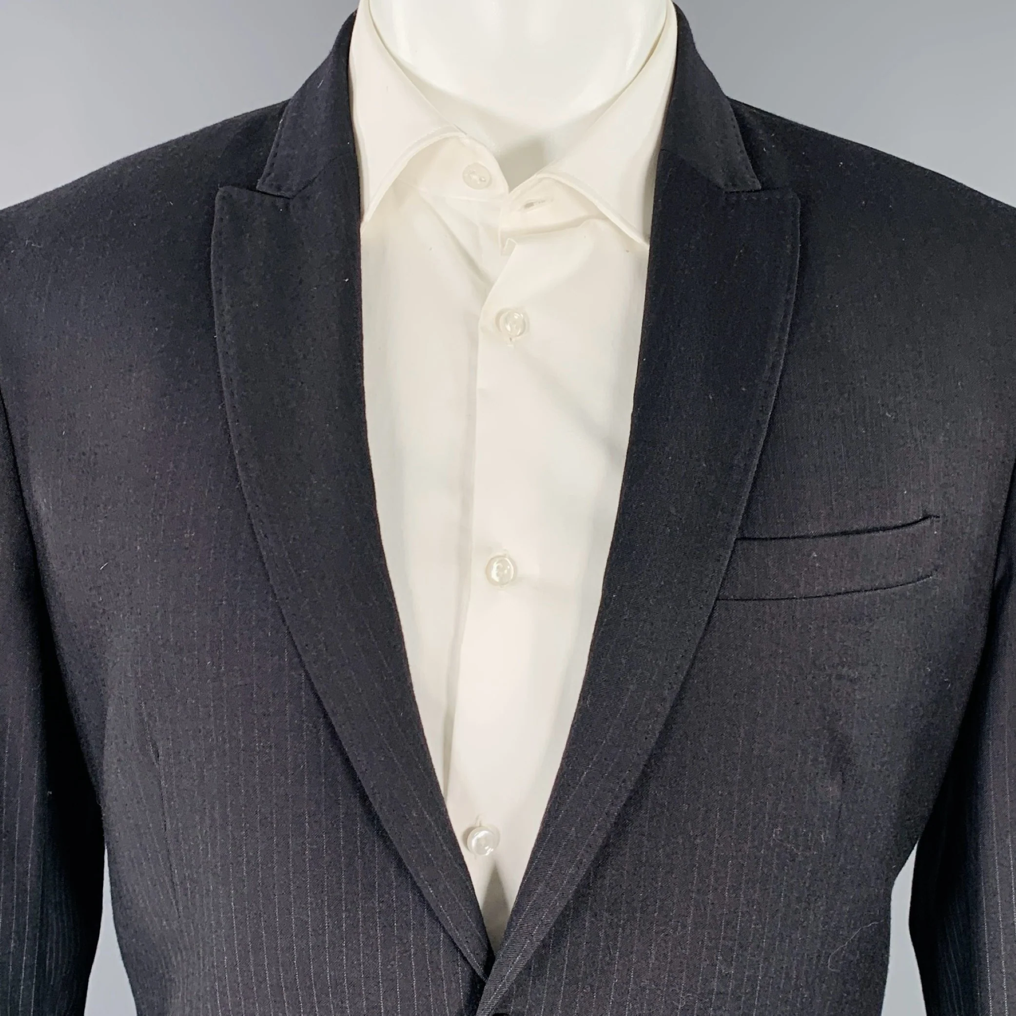 NEIL BARRETT Size 40 Black Grey Pinstripe Wool Ombre Effect Slim Fit Sport Coat - Image 2