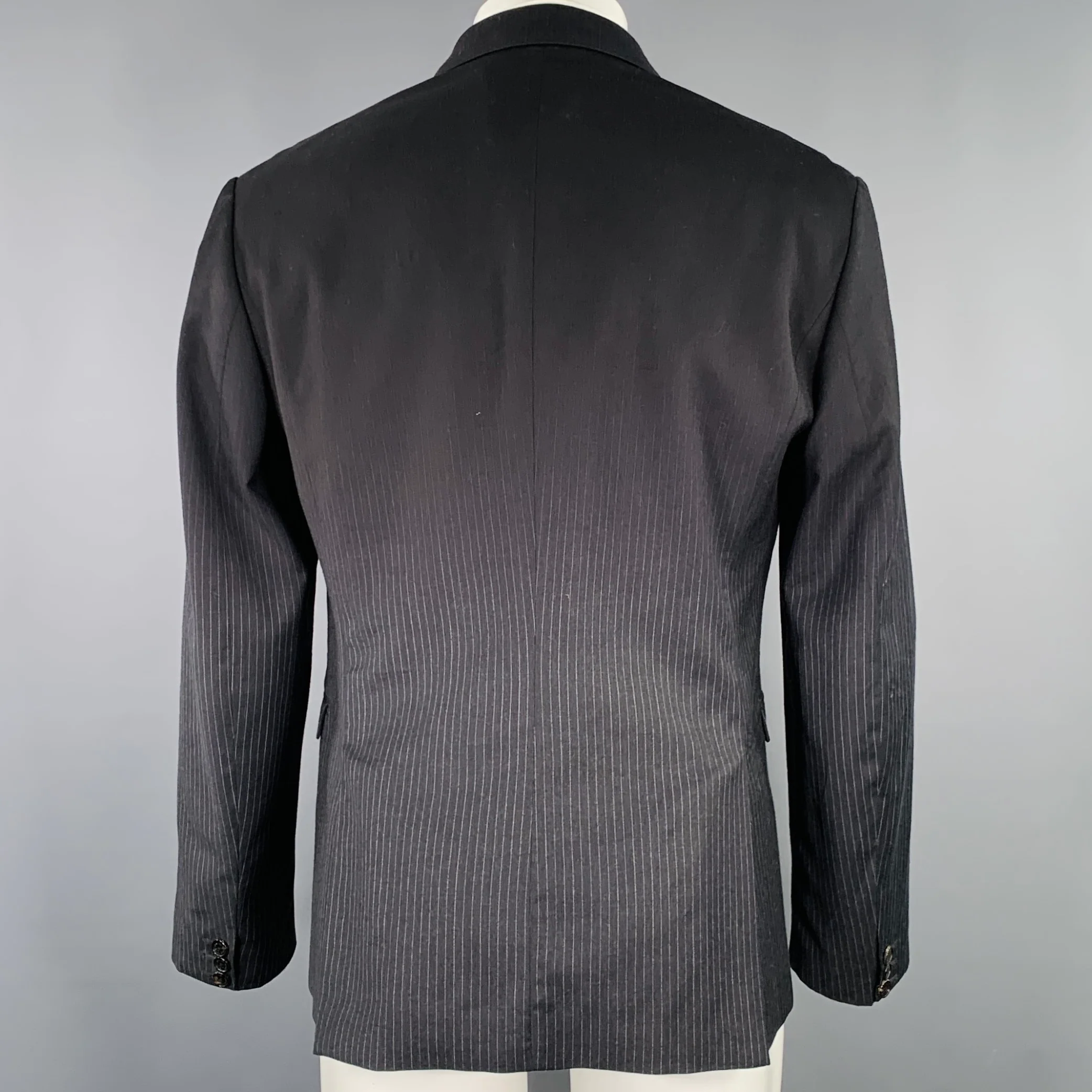 NEIL BARRETT Size 40 Black Grey Pinstripe Wool Ombre Effect Slim Fit Sport Coat - Image 4