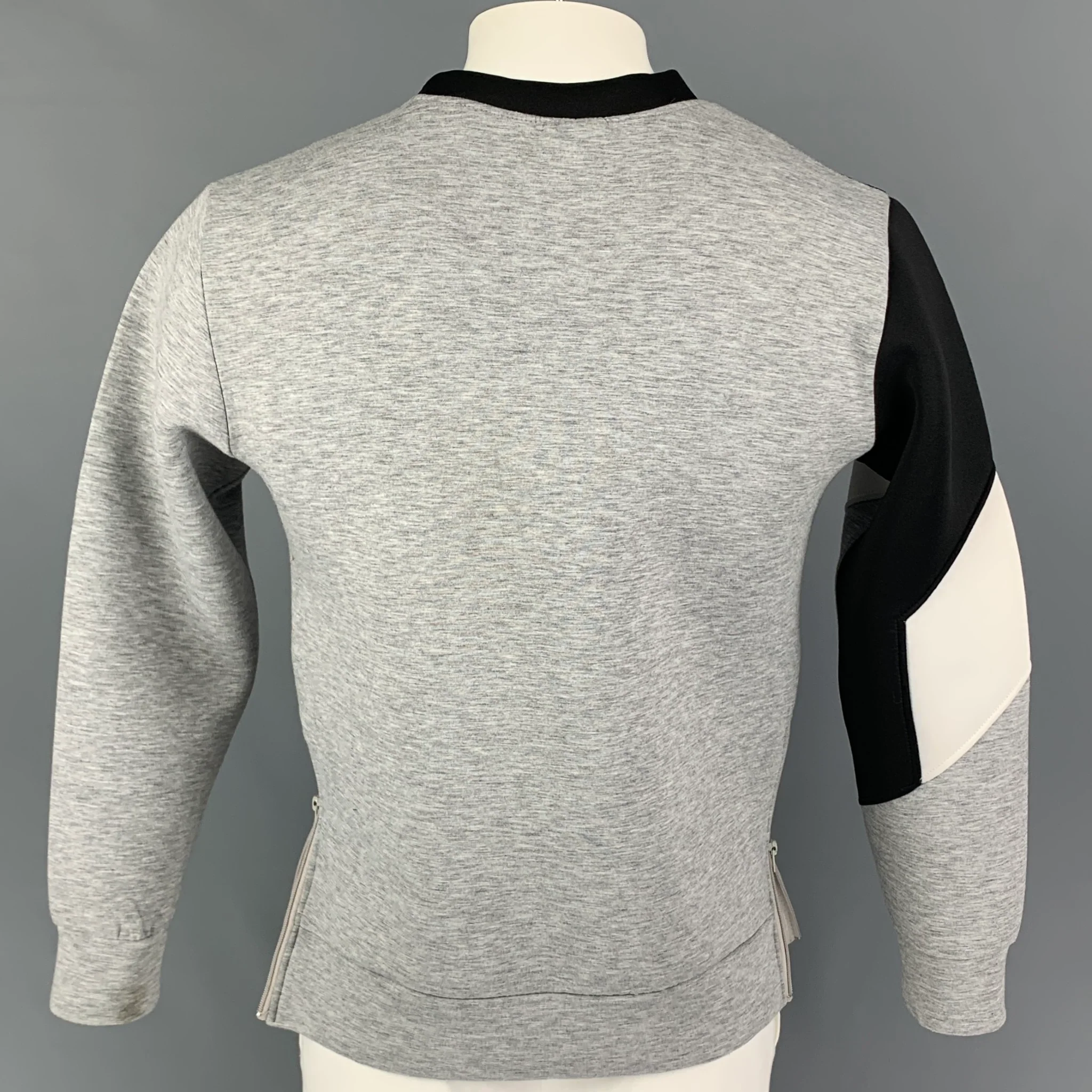 NEIL BARRETT Size L Grey White Geometric Cotton Asymmetrical Sweatshirt - Image 4