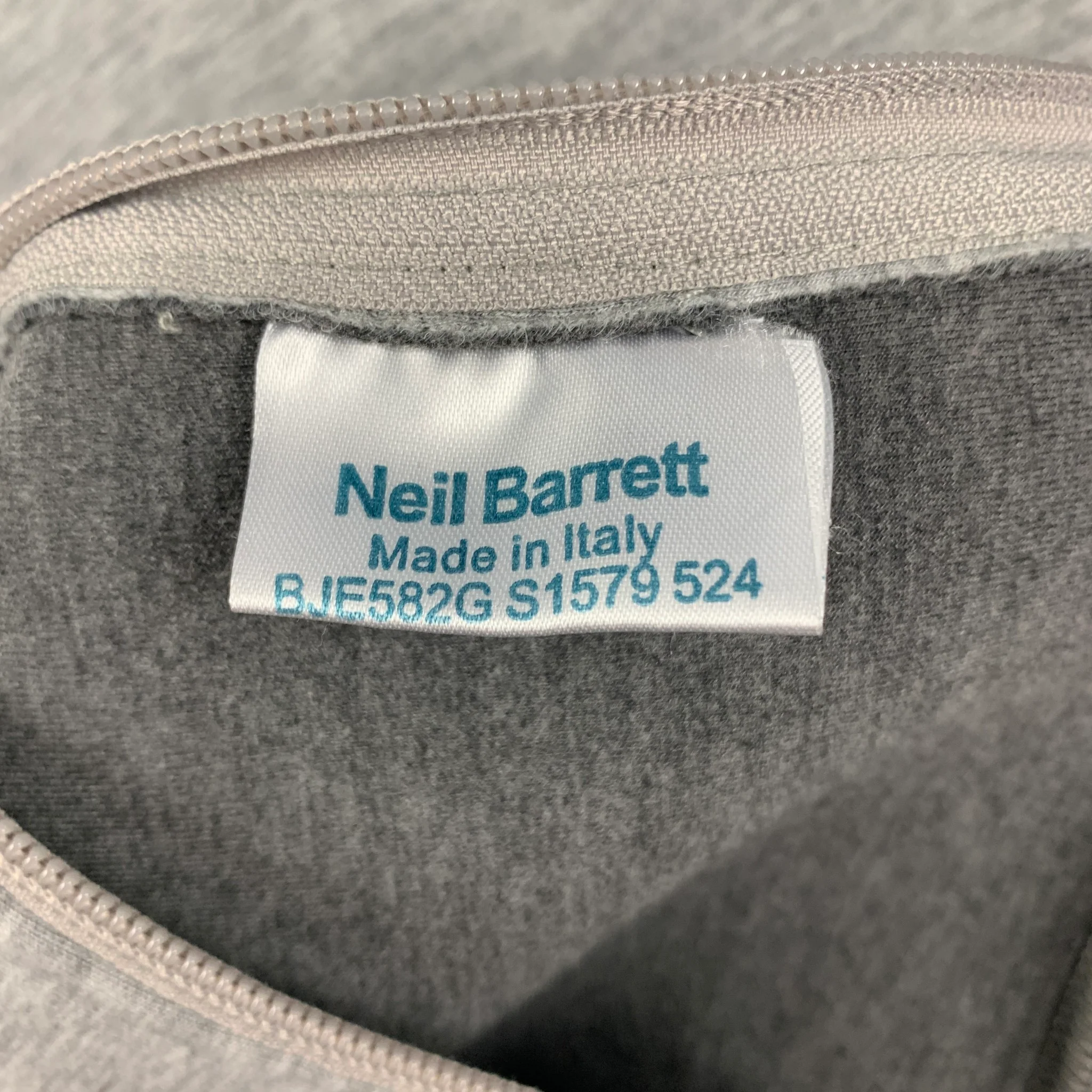 NEIL BARRETT Size L Grey White Geometric Cotton Asymmetrical Sweatshirt - Image 6