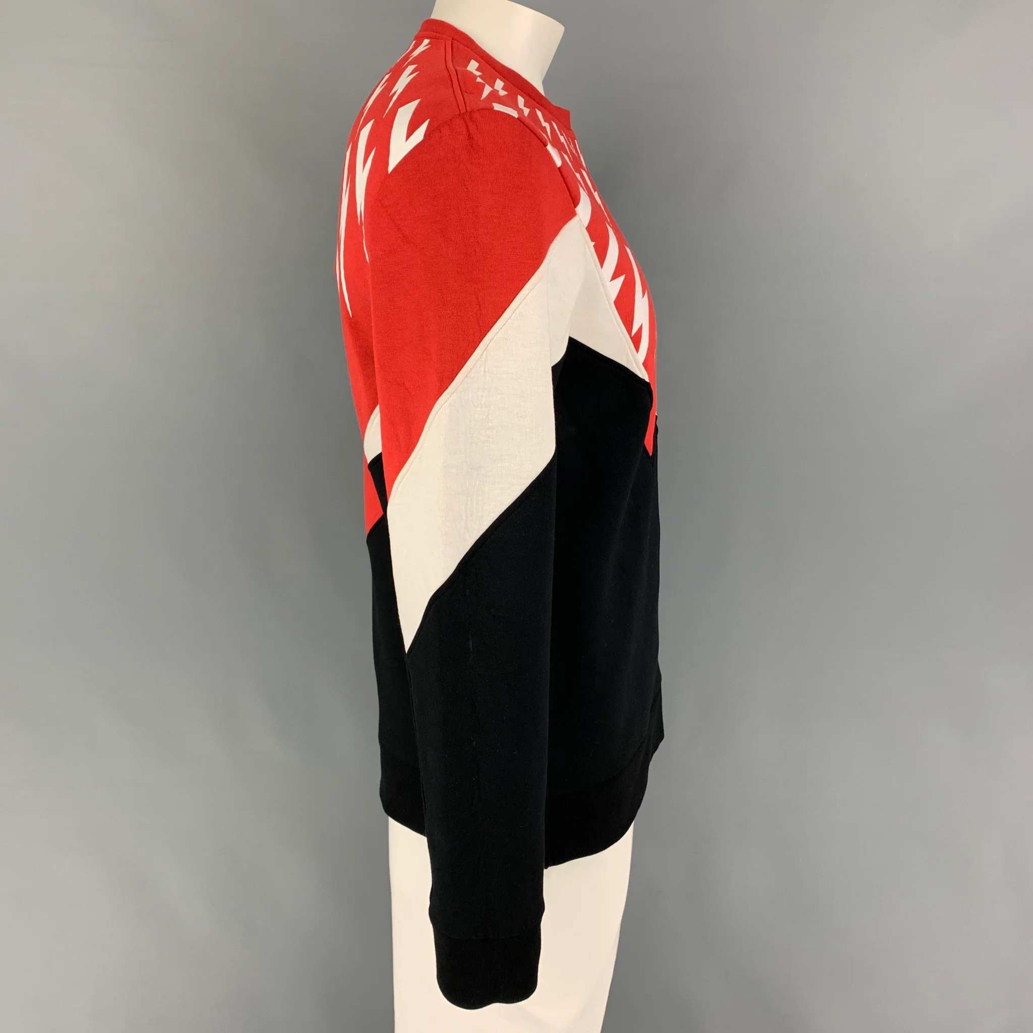 NEIL BARRETT Size L Red Black Print Viscose Blend Crew-Neck Sweater - Image 2