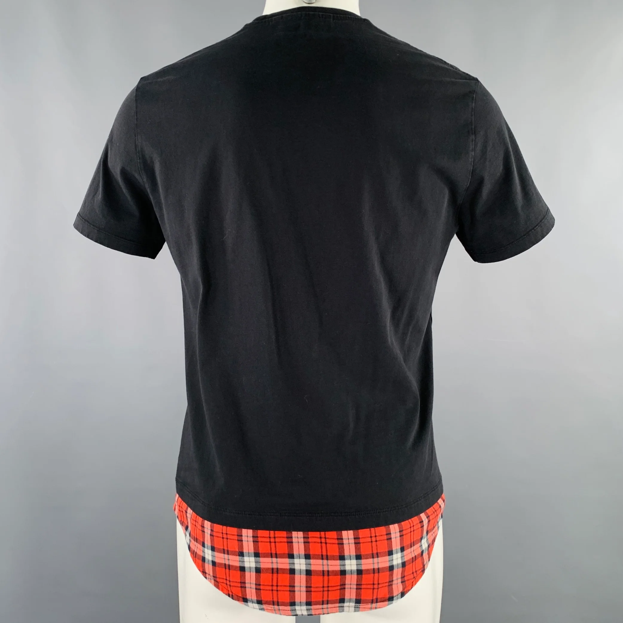 NEIL BARRETT Size M Black Red Mixed Fabrics Short Sleeve T-shirt - Image 4