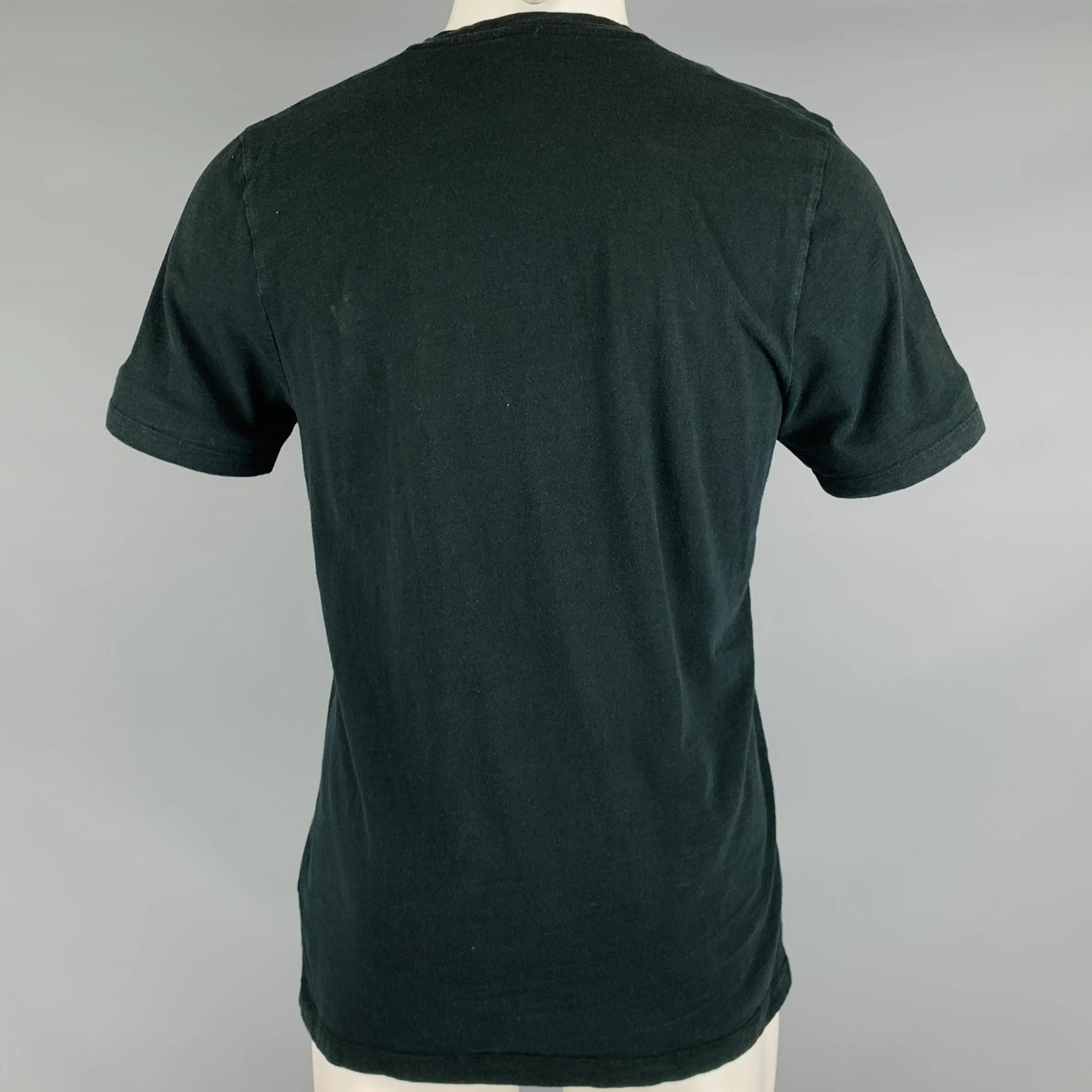 NEIL BARRETT Size M Grey Navy Mixed Fabrics Cotton V-Neck T-shirt - Image 4