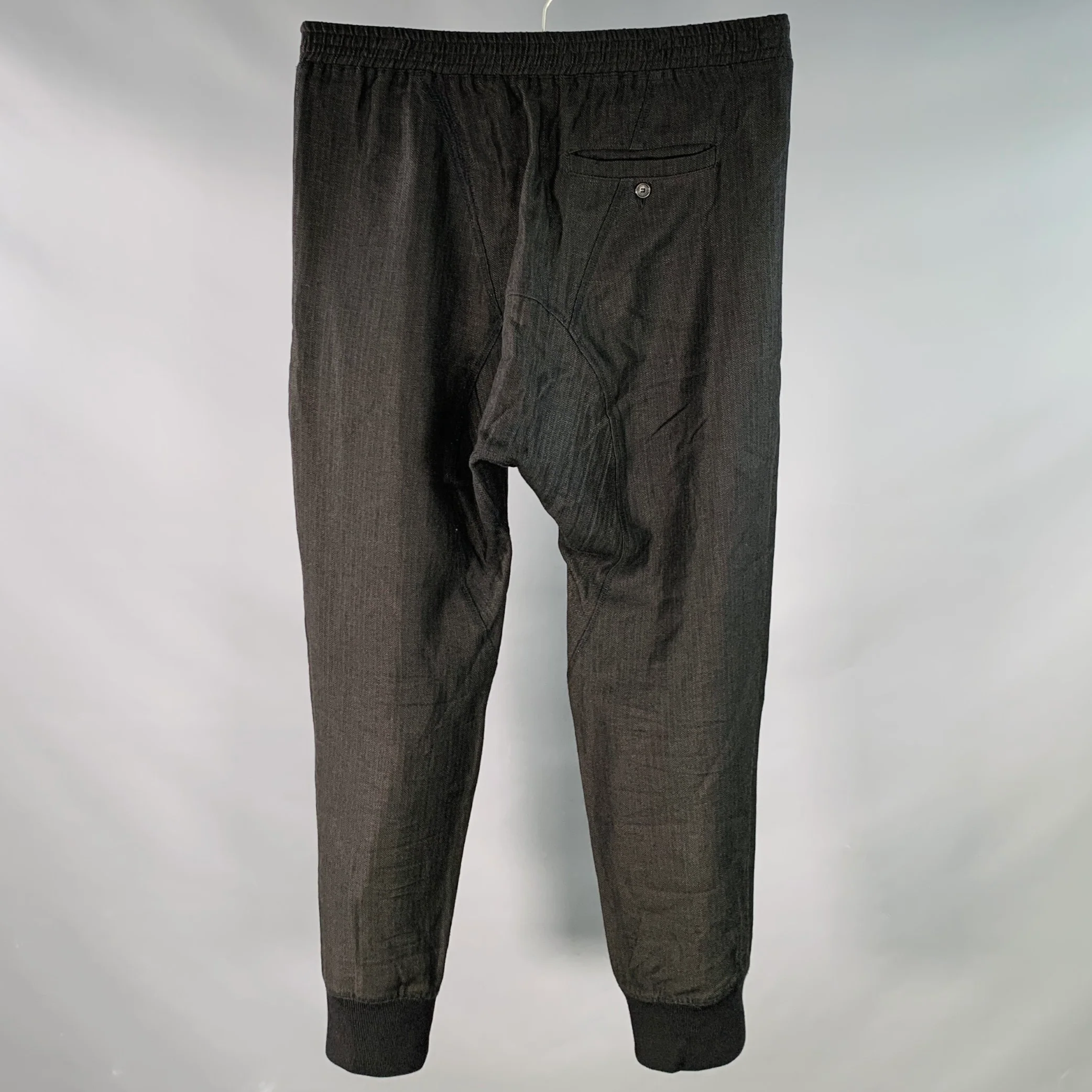 NEIL BARRETT Size S Black Herringbone Virgin Wool Elastic Waistband Casual Pants - Image 4