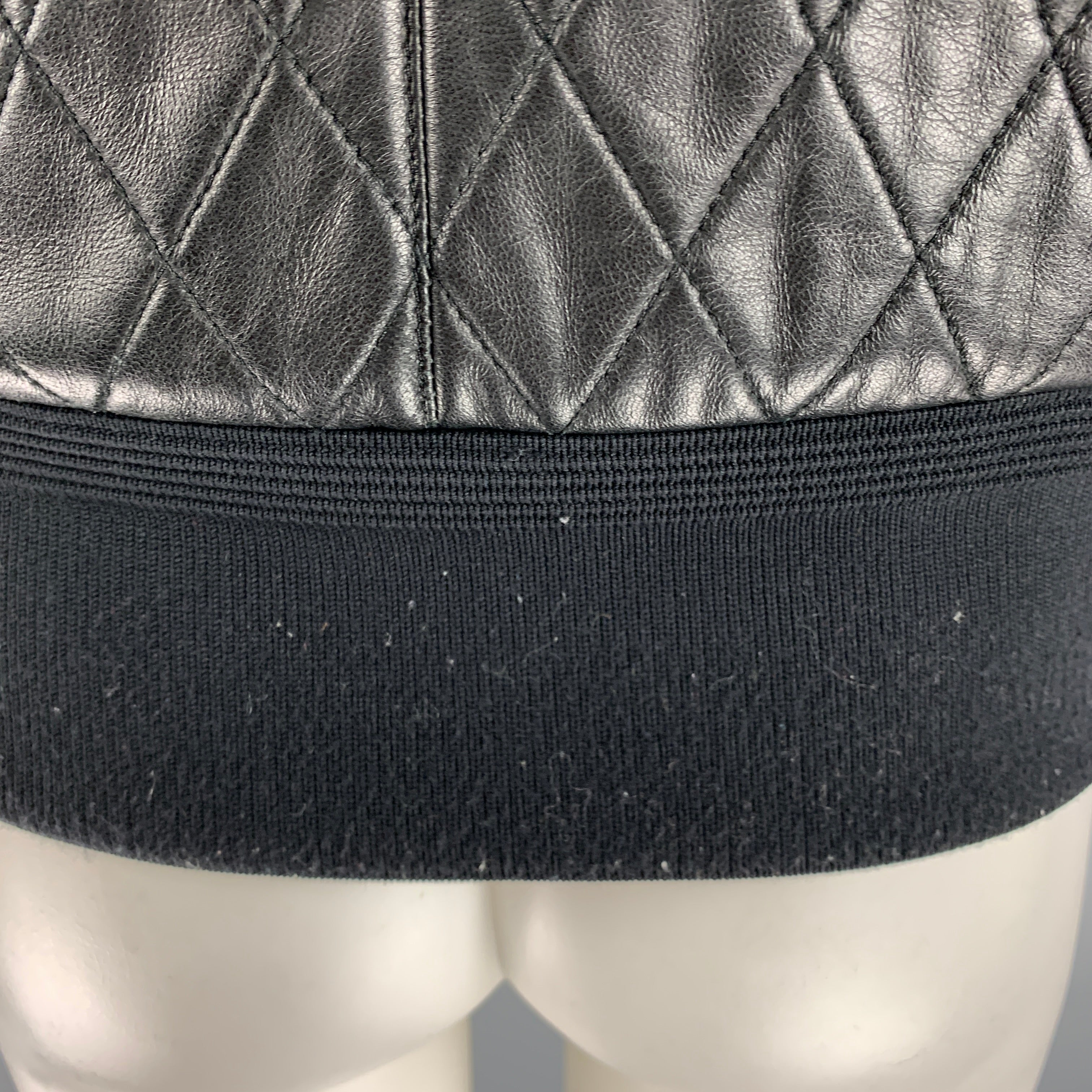 NEIL BARRETT Size S Black White Quilted Leather Zip Up Jacket - Image 4