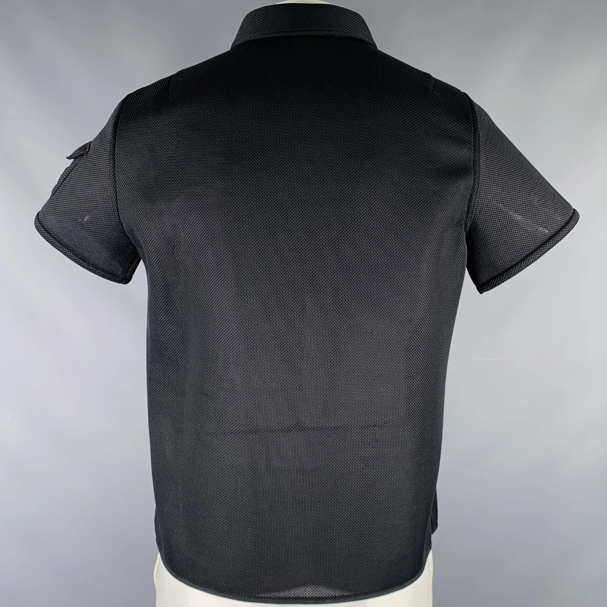 NEIL BARRETT Size XL Black Mesh Polyester Short Sleeve Shirt - Image 4