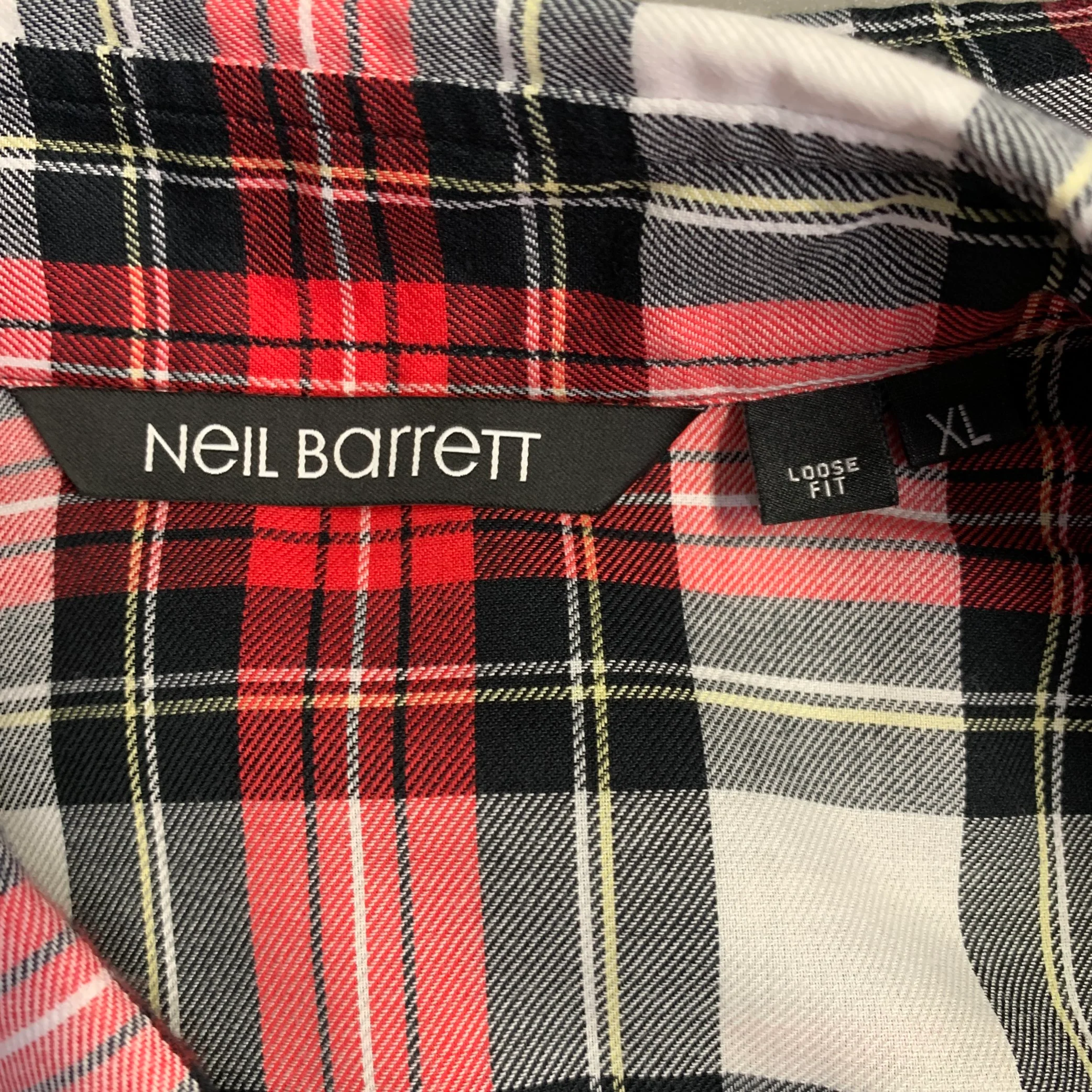 NEIL BARRETT Size XL Red Black White Plaid Cotton One Pocket Short Sleeve Shirt - Image 6