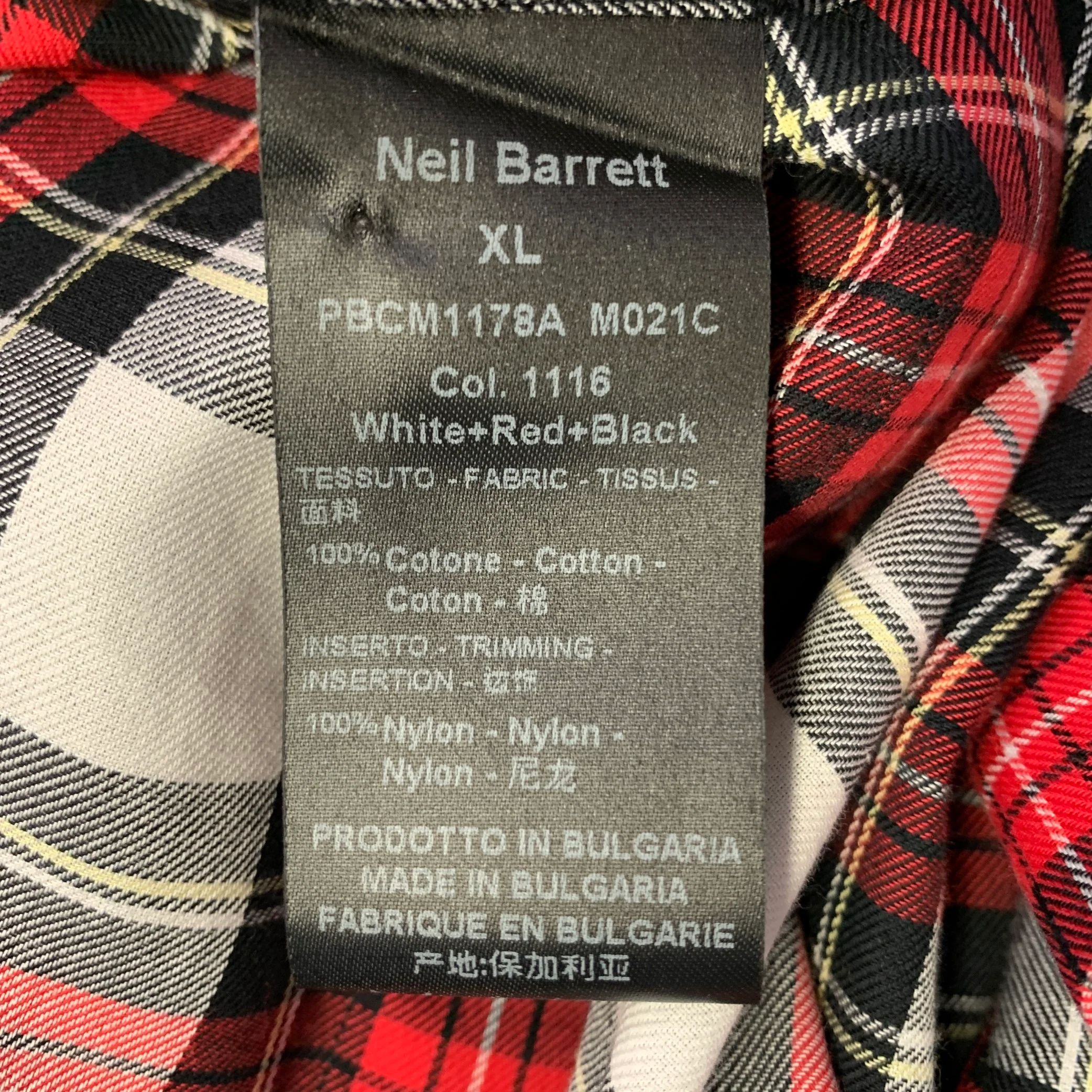 NEIL BARRETT Size XL Red Black White Plaid Cotton One Pocket Short Sleeve Shirt - Image 8