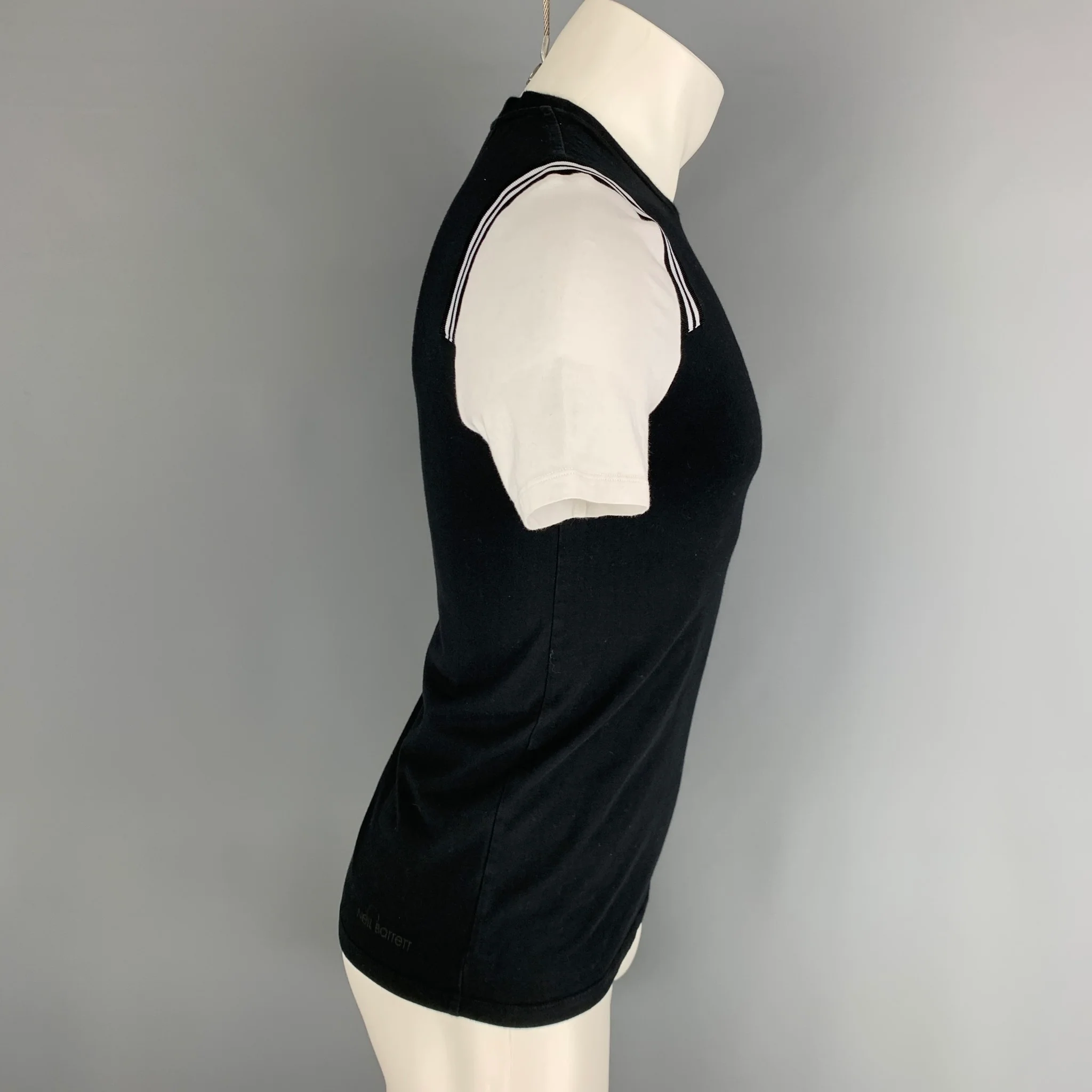 NEIL BARRETT Size XS Black & White Color Block Cotton / Elastane T-shirt - Image 3